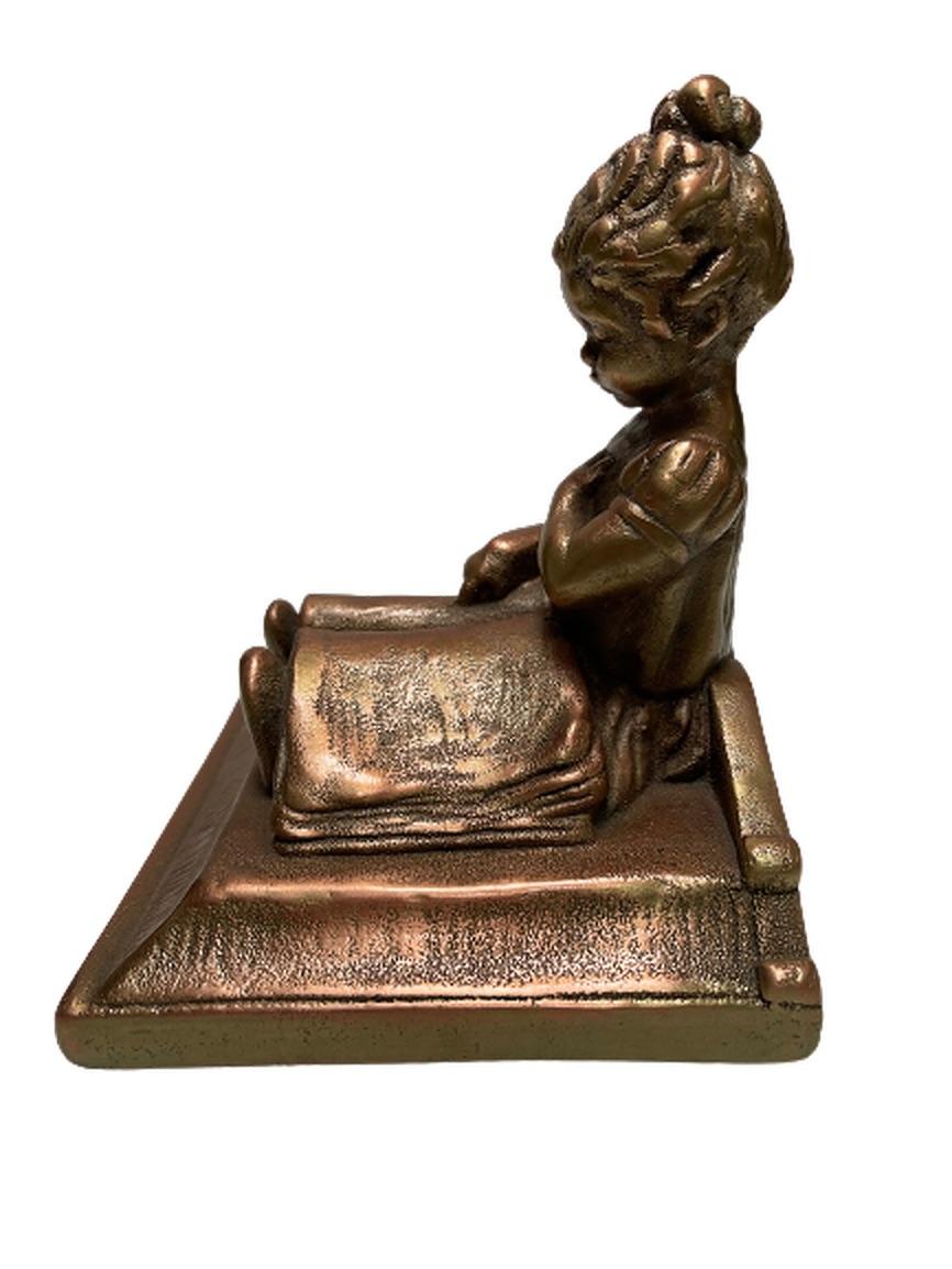 Mid-20th Century Bronze Girl Bookends, Pair