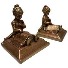 Vintage Bronze Girl Bookends, Pair