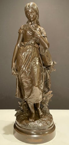 Bronze Young Girl By Hippolyte Francois Moreau "Mignon"
