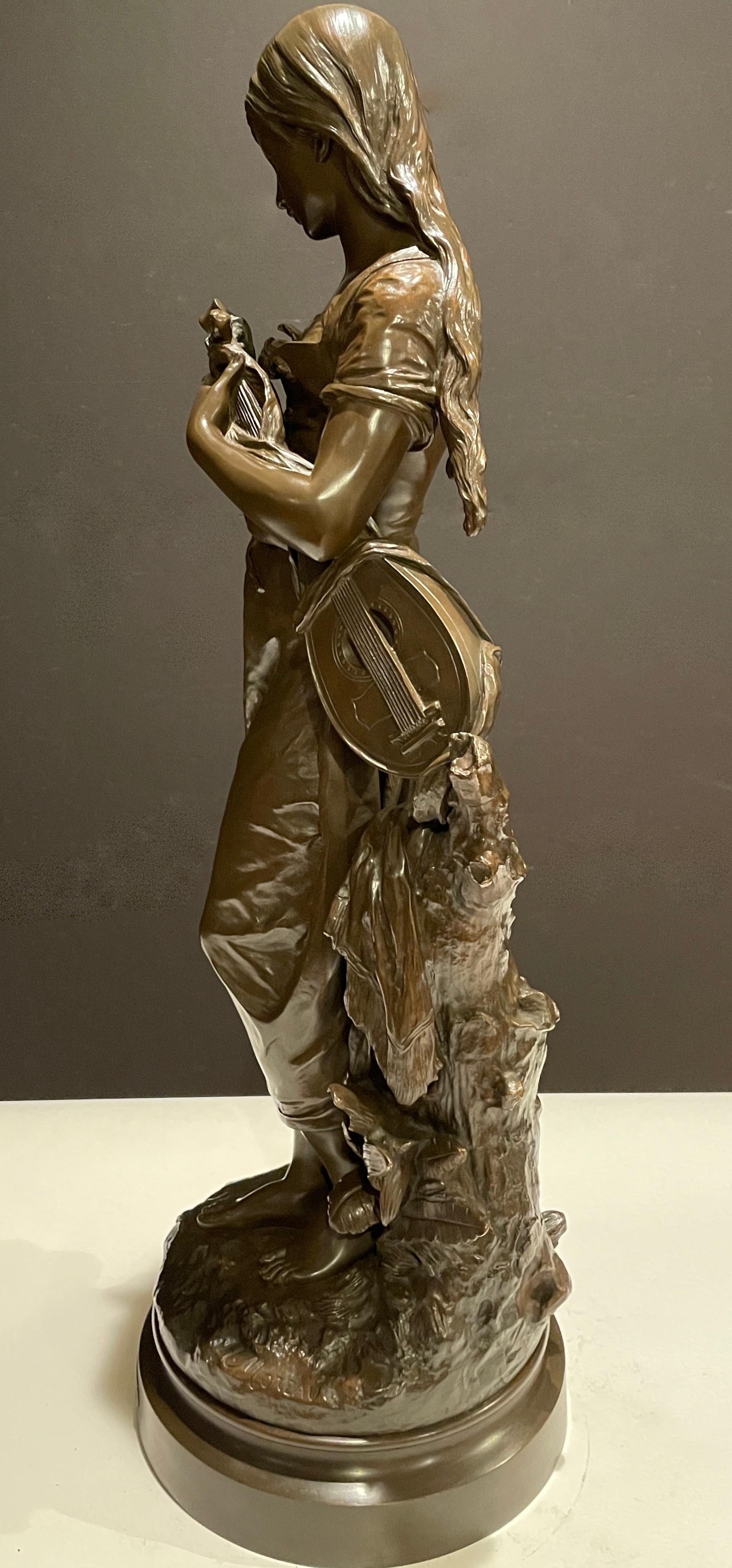 Bronze junges Mädchen von Hippolyte Francois Moreau „Mignon“ aus Bronze (19. Jahrhundert) im Angebot
