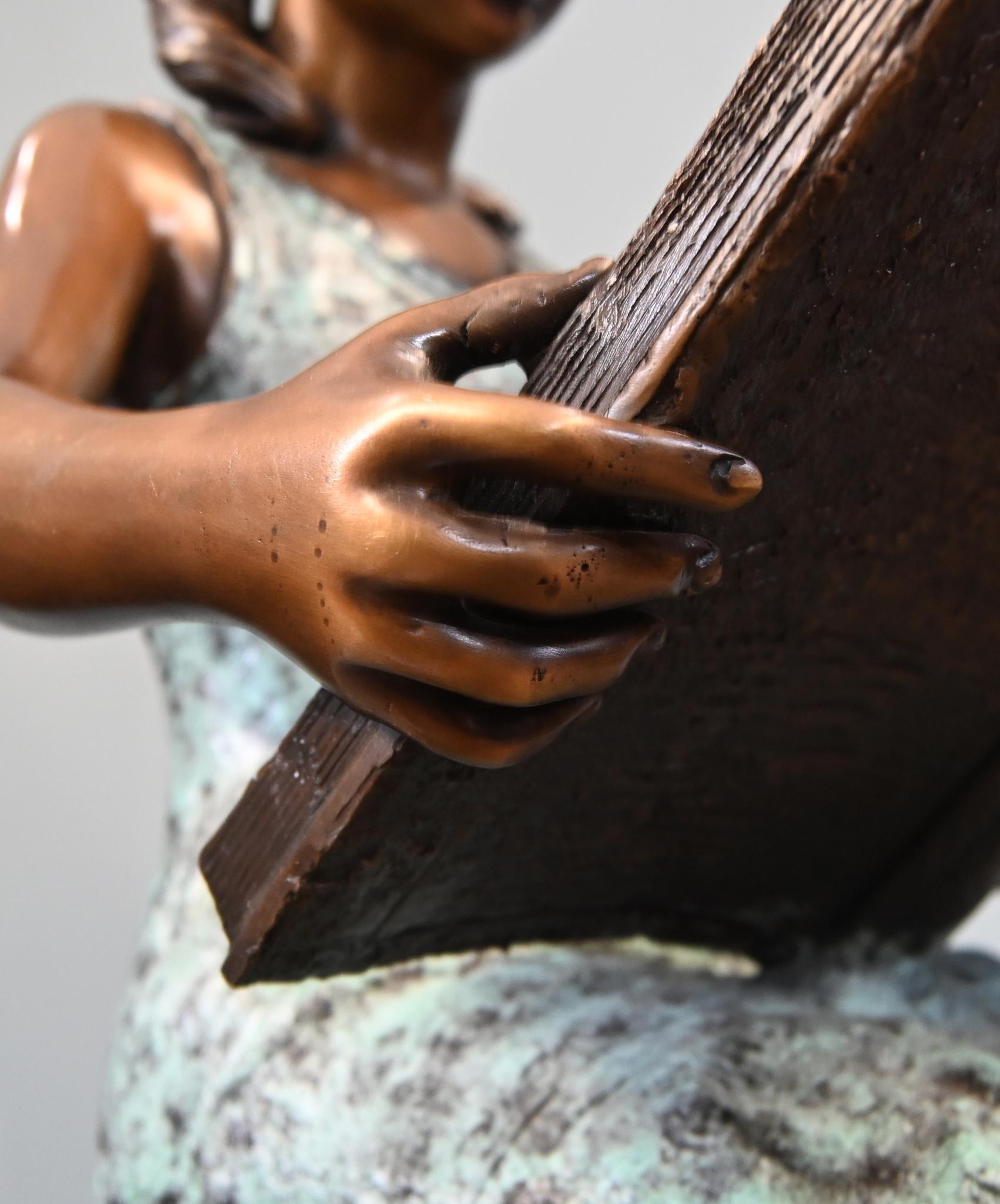 Bronze Girl Reading Statue Tabletop Casting For Sale 2