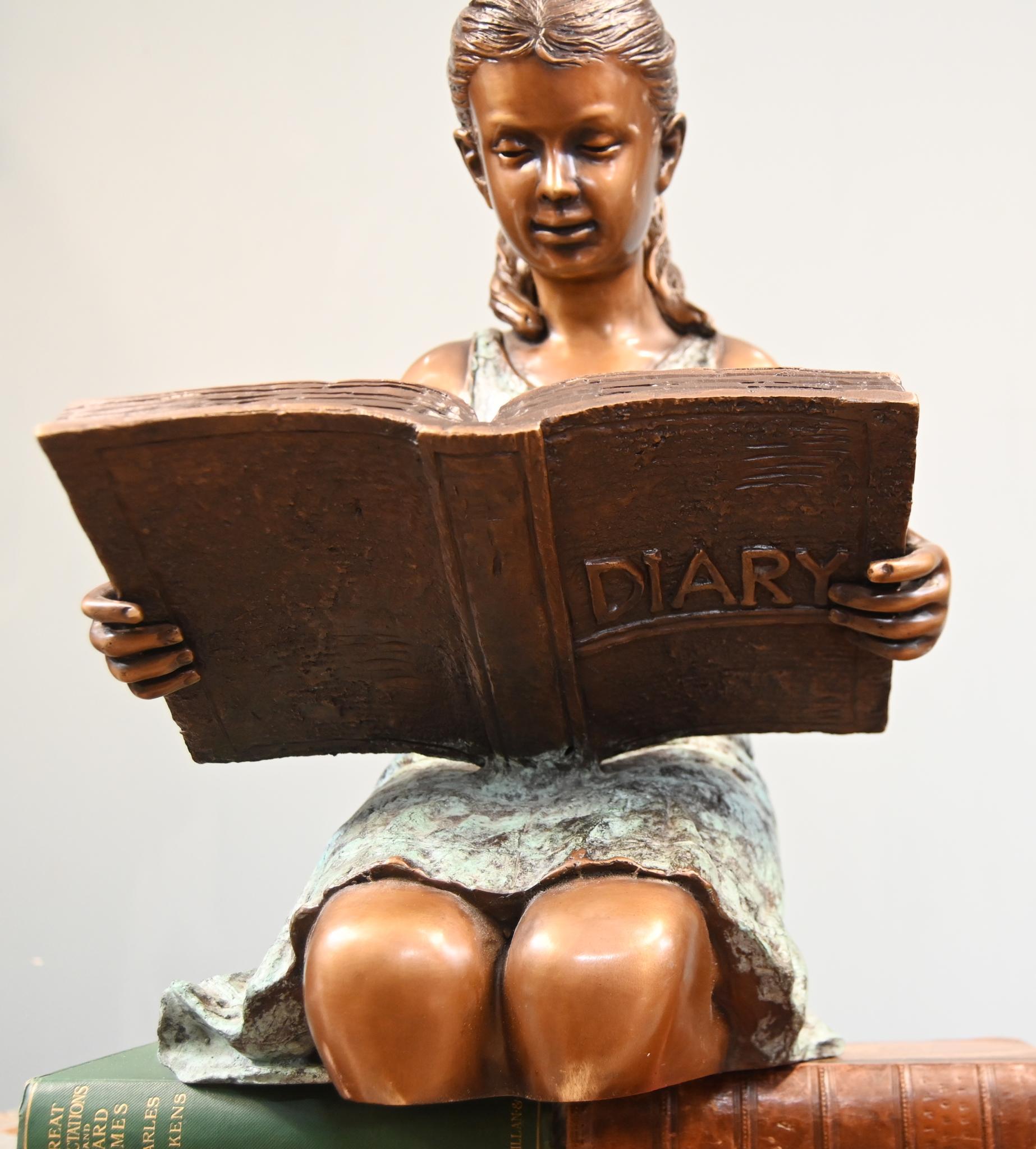 Bronze Girl Reading Statue Tabletop Casting For Sale 3