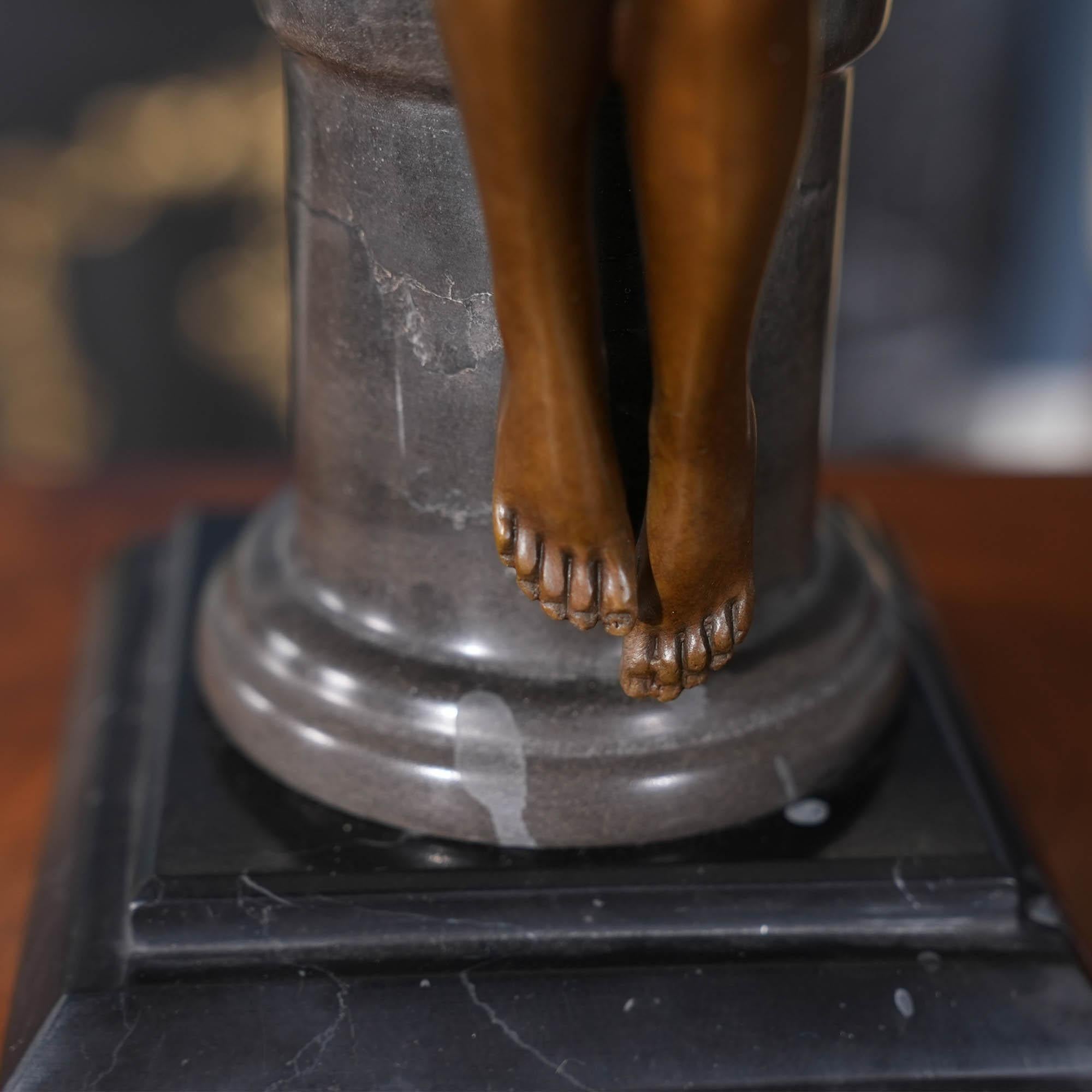 Bronze Girl with Bird on Marble Base In New Condition For Sale In Annville, PA