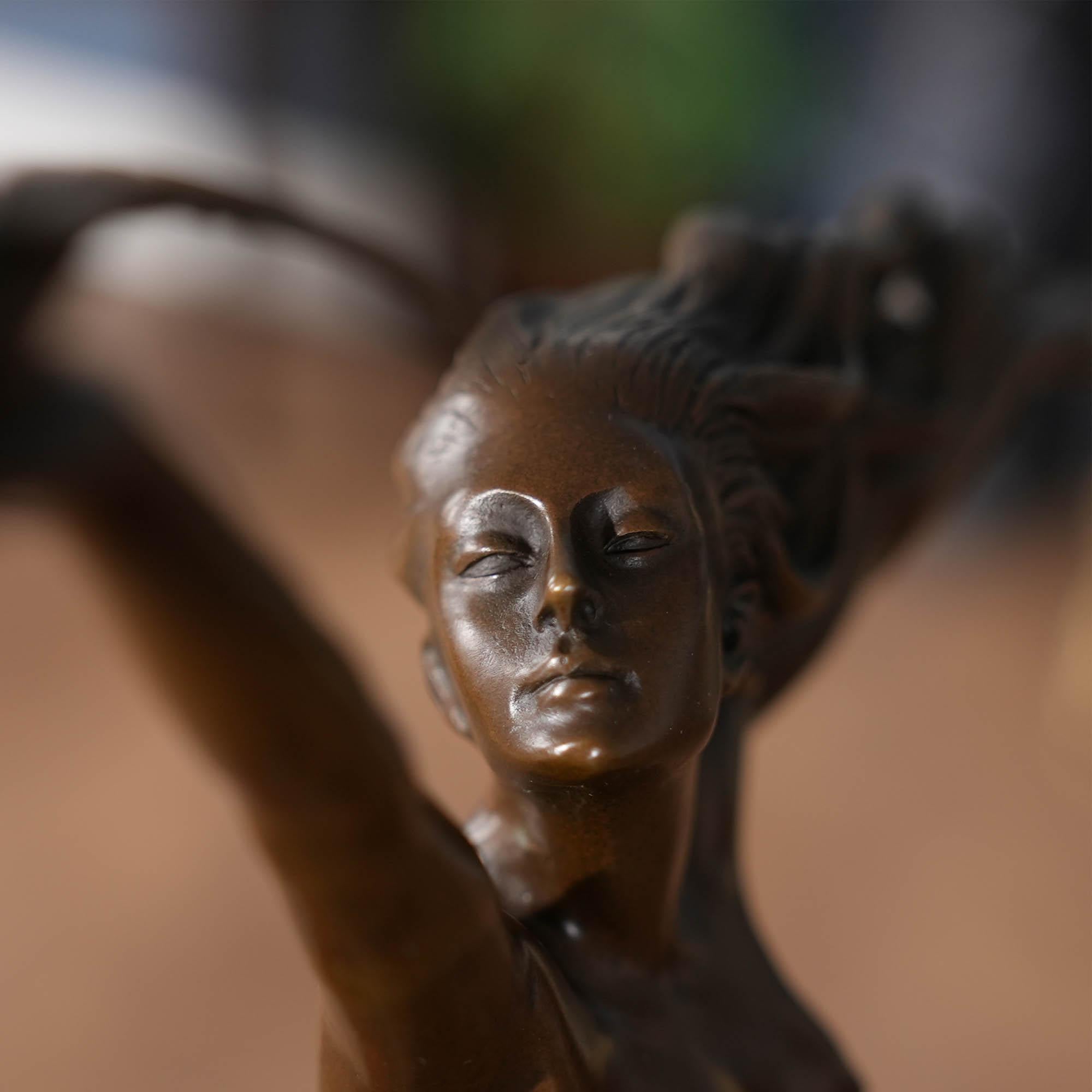 Bronze Girl with Bird on Marble Base For Sale 2