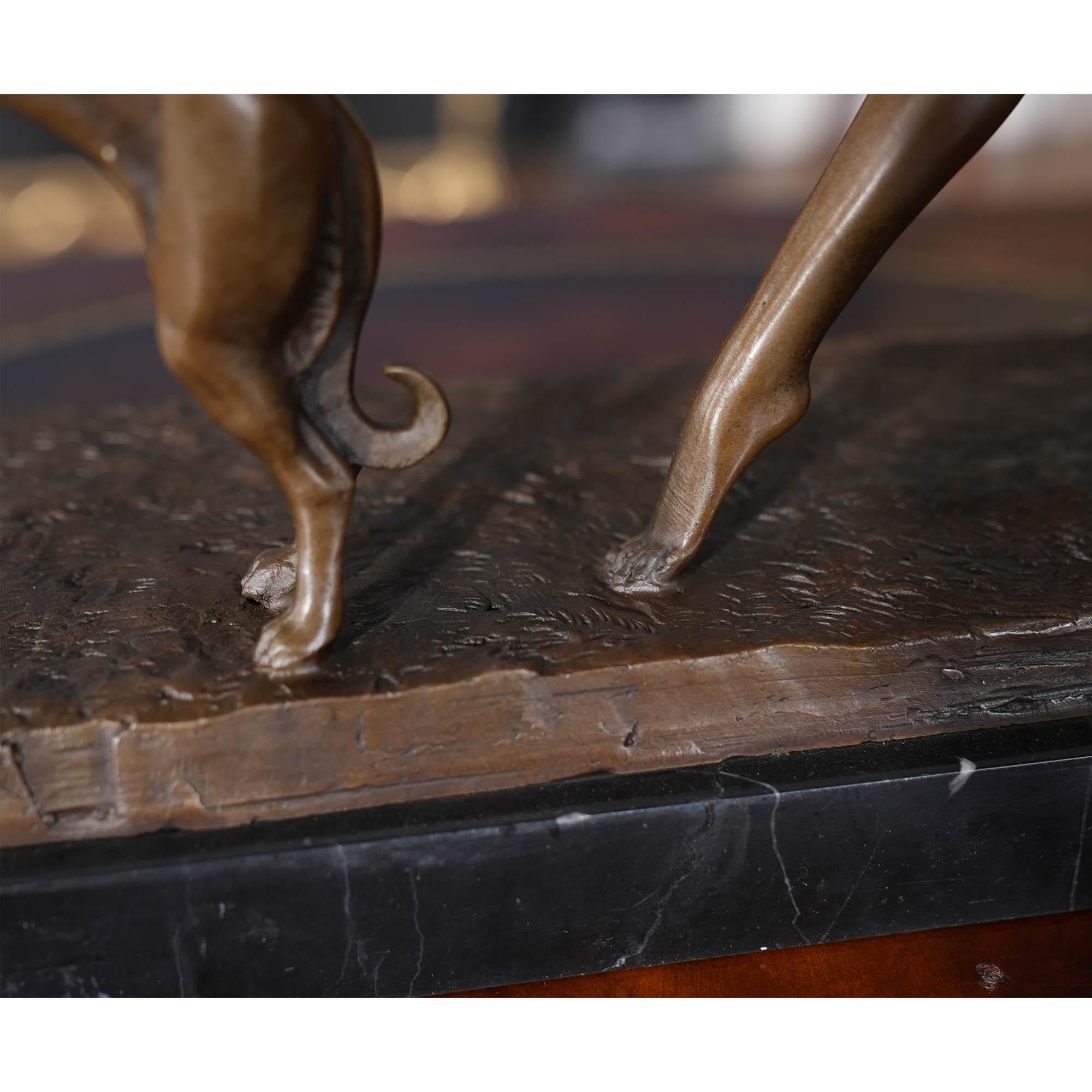 Bronze Girl with Dogs on Marble Base For Sale 4