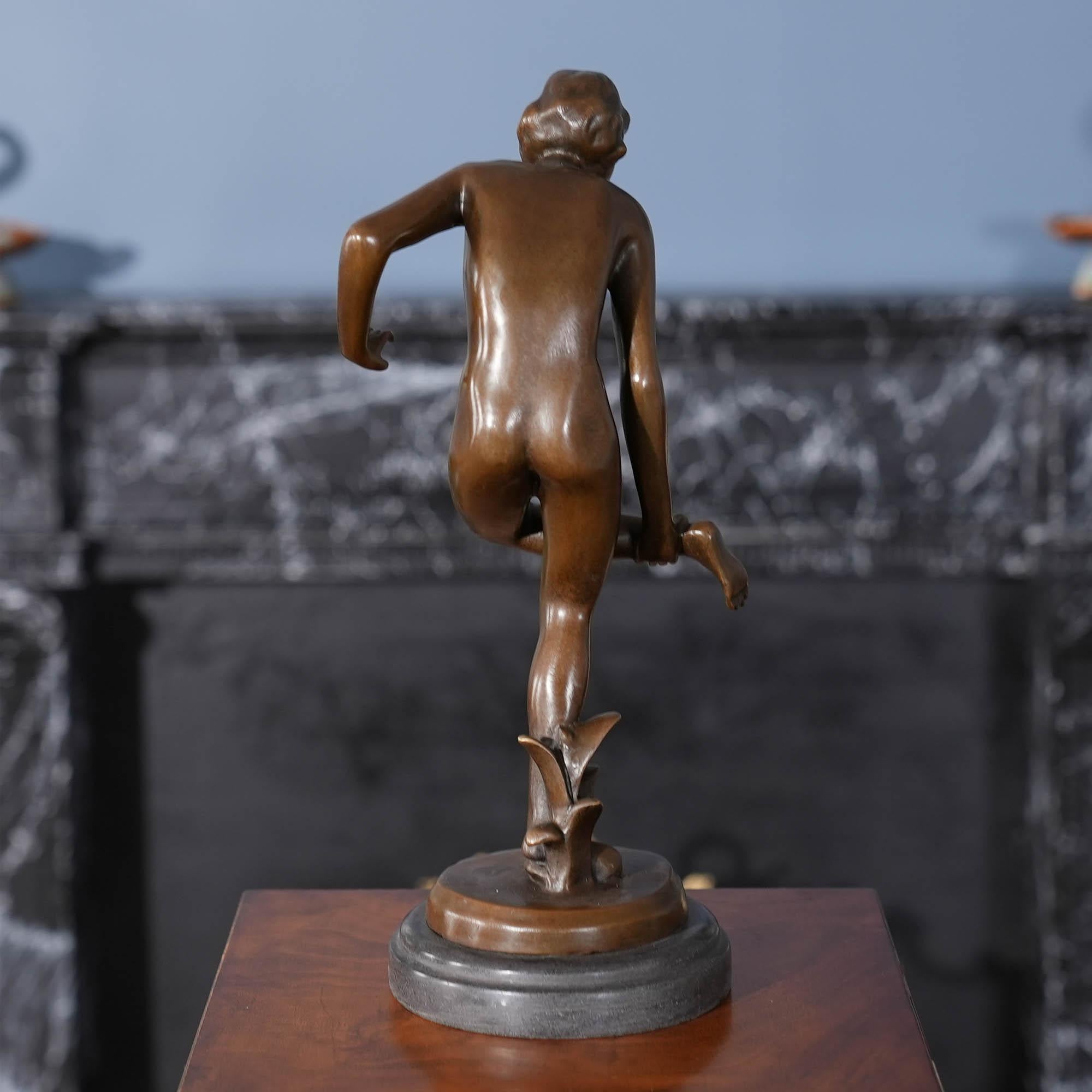 Contemporary Bronze Girl with Thorn in Foot on Marble Base For Sale