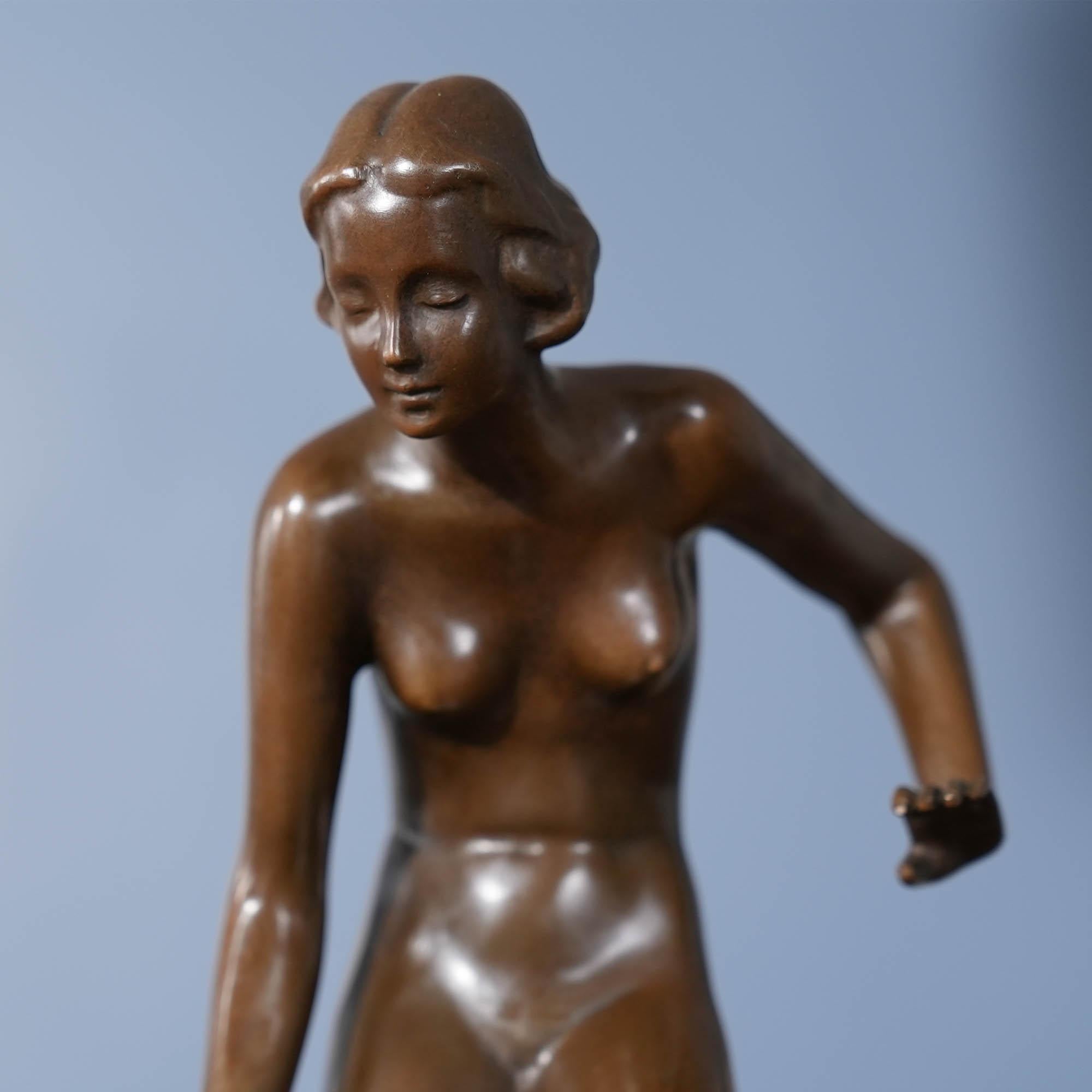 Bronze Girl with Thorn in Foot on Marble Base For Sale 2