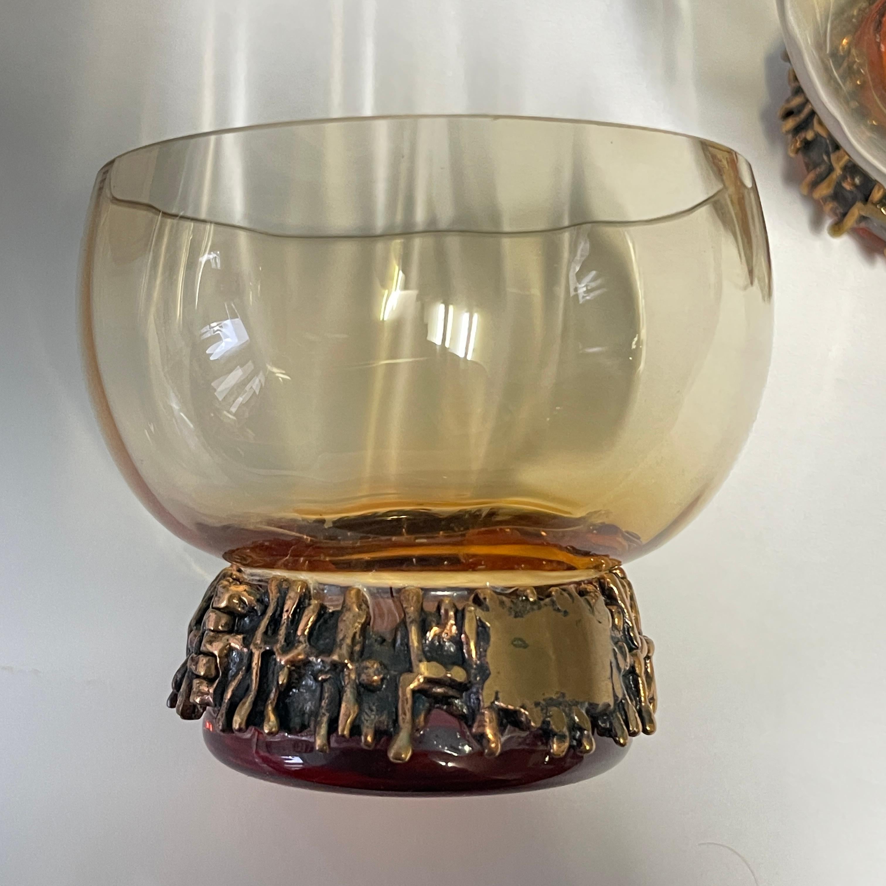 Bronze/Glass Bowl and 4pcs Punch Glasses from 1960s by Pentti Sarpaneva For Sale 10