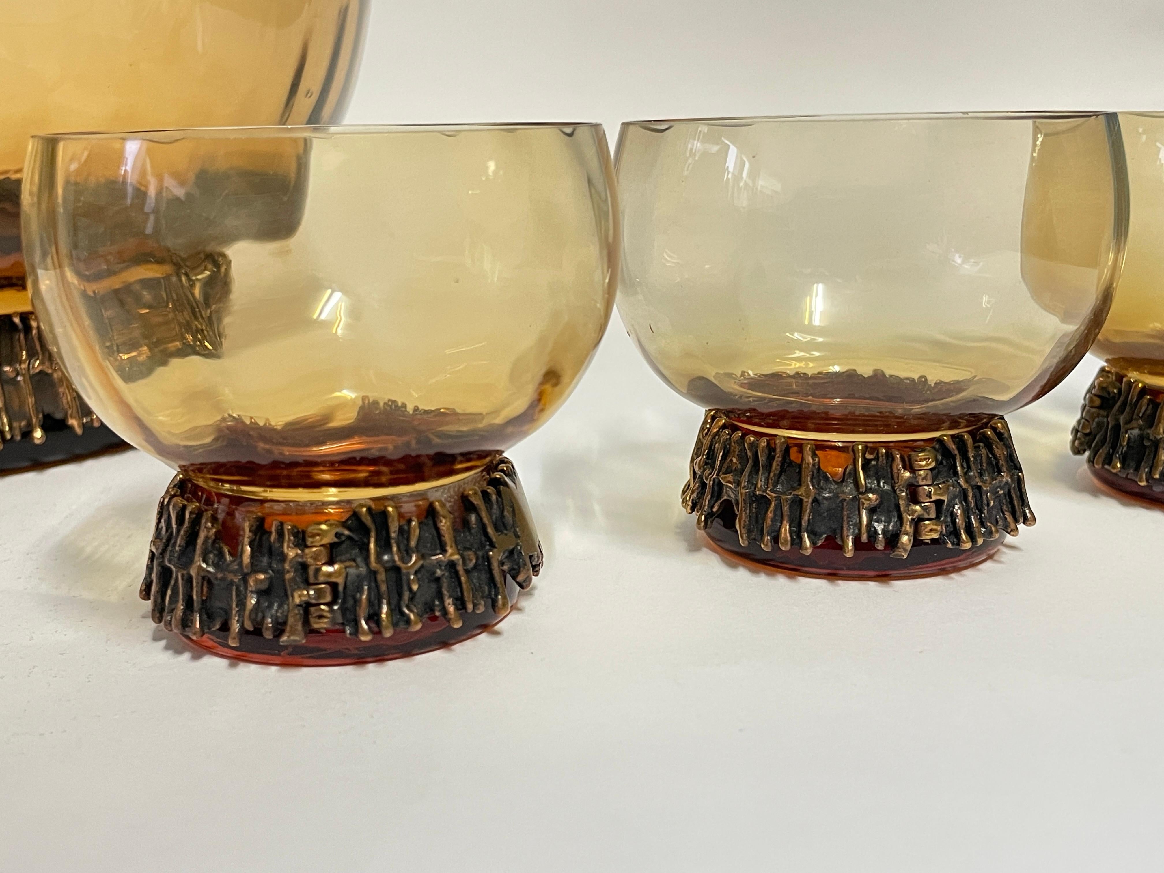 Bronze/Glass Bowl and 4pcs Punch Glasses from 1960s by Pentti Sarpaneva In Good Condition For Sale In Turku, FI