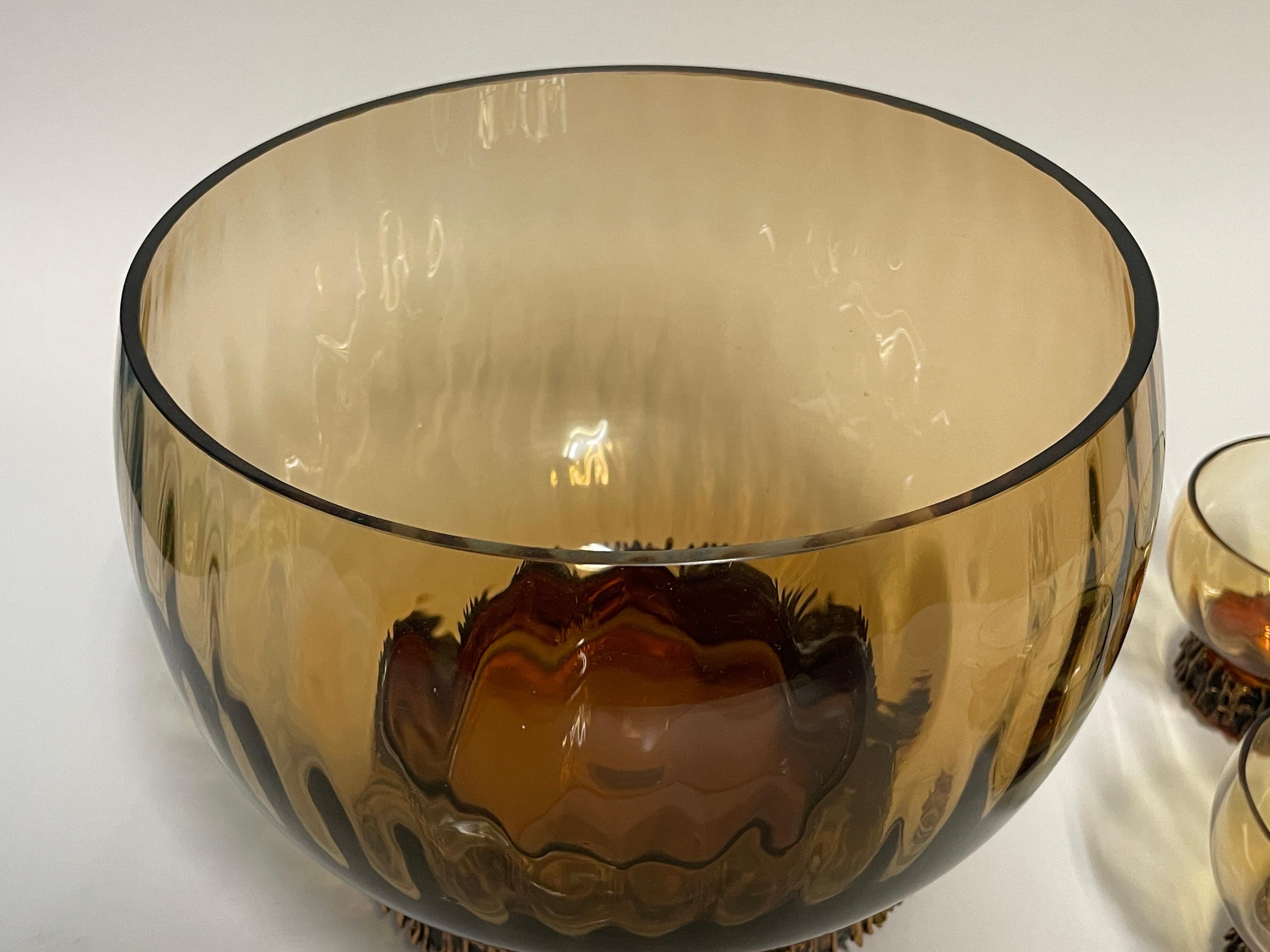 Bronze/Glass Bowl and 4pcs Punch Glasses from 1960s by Pentti Sarpaneva For Sale 3