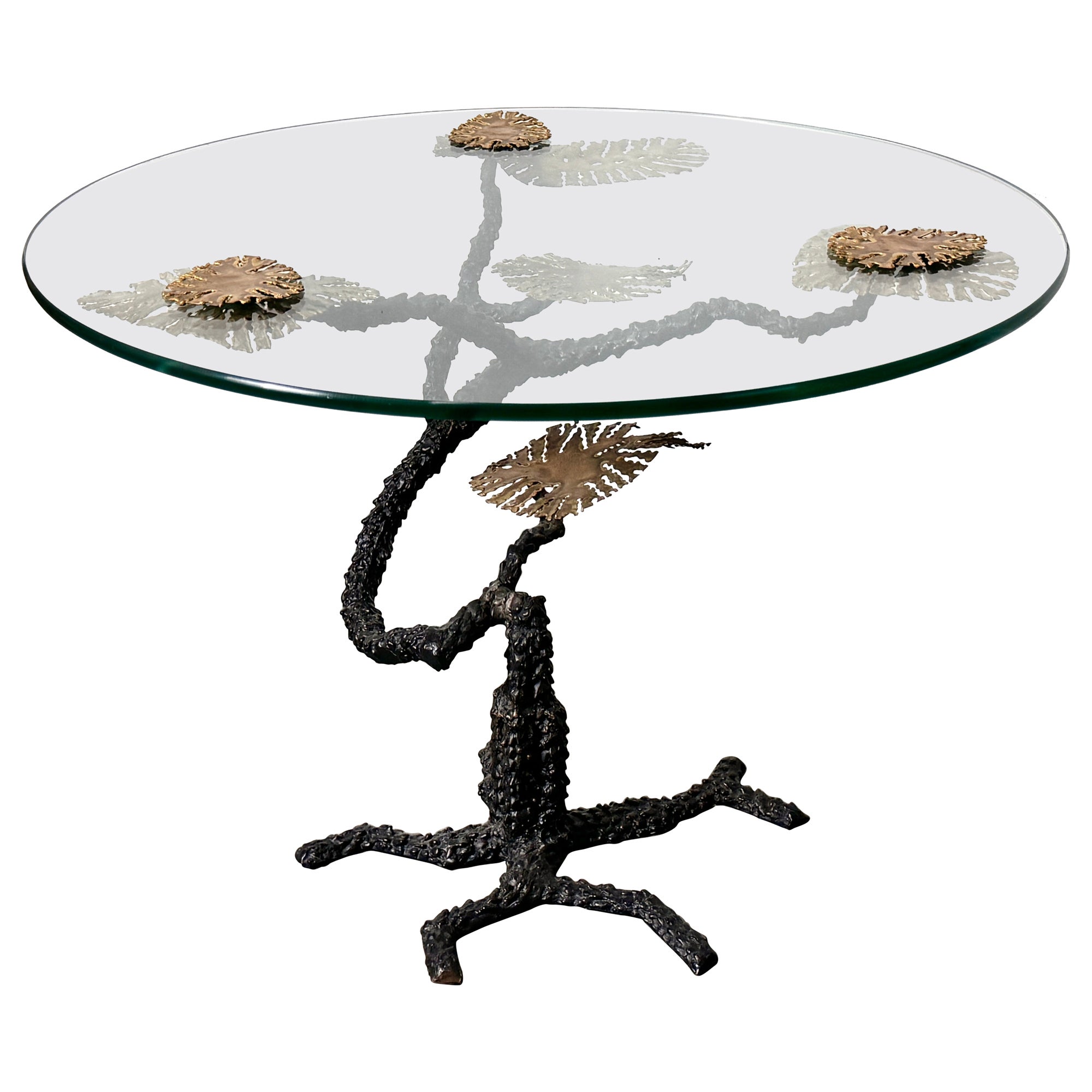 Bronze & Glass Brutalist Bonsai Tree Side Table in the Manner of Silas Seandel For Sale