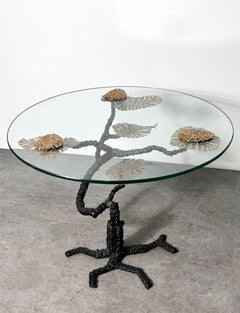 Bronze & Glass Brutalist Bonsai Tree Side Table in the Manner of Silas Seandel