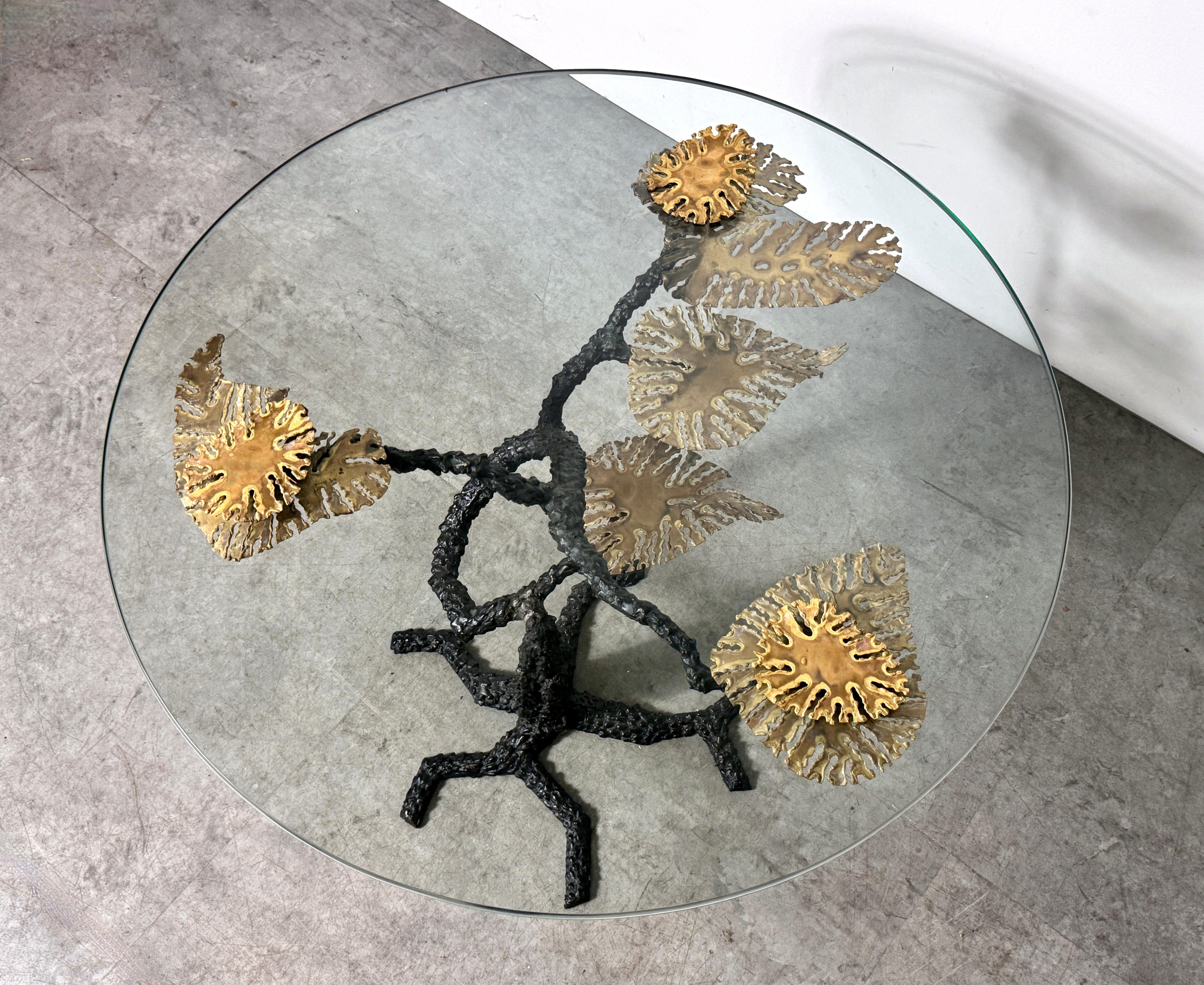 Late 20th Century Bronze & Glass Brutalist Bosai Tree Side Table in the Manner of Silas Seandel For Sale