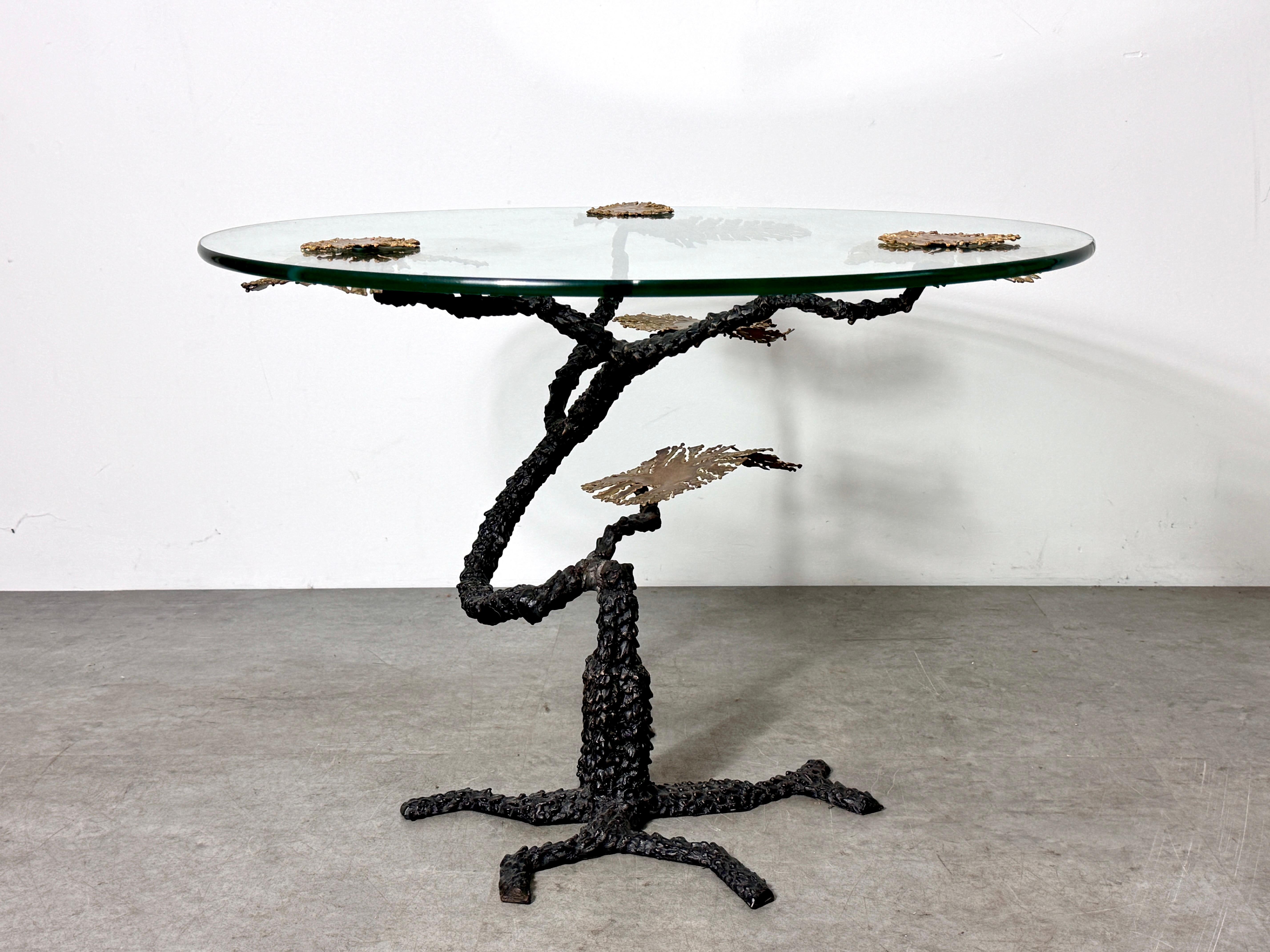 Bronze & Glass Brutalist Bosai Tree Side Table in the Manner of Silas Seandel For Sale 1