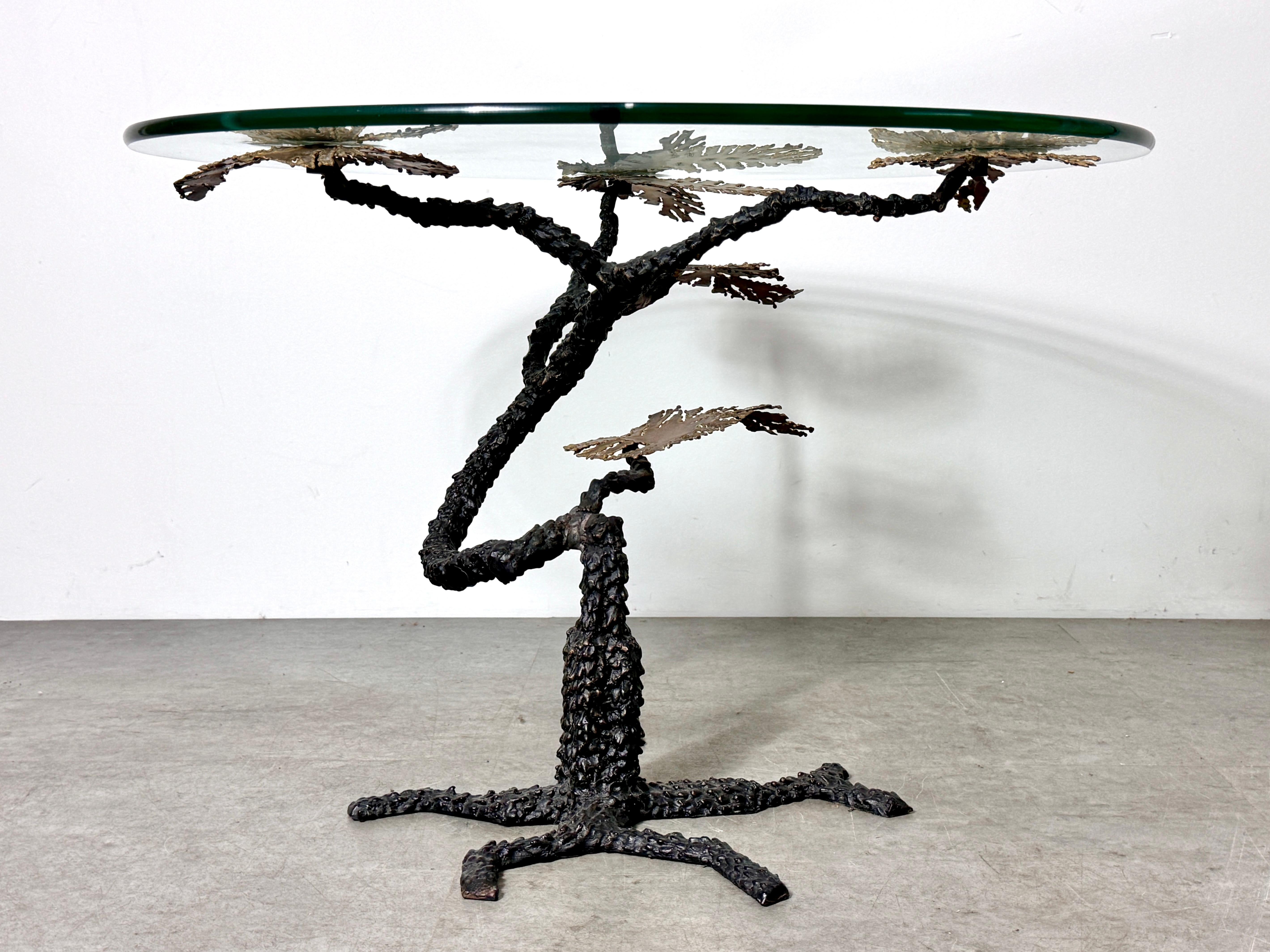 Bronze & Glass Brutalist Bosai Tree Side Table in the Manner of Silas Seandel For Sale 2