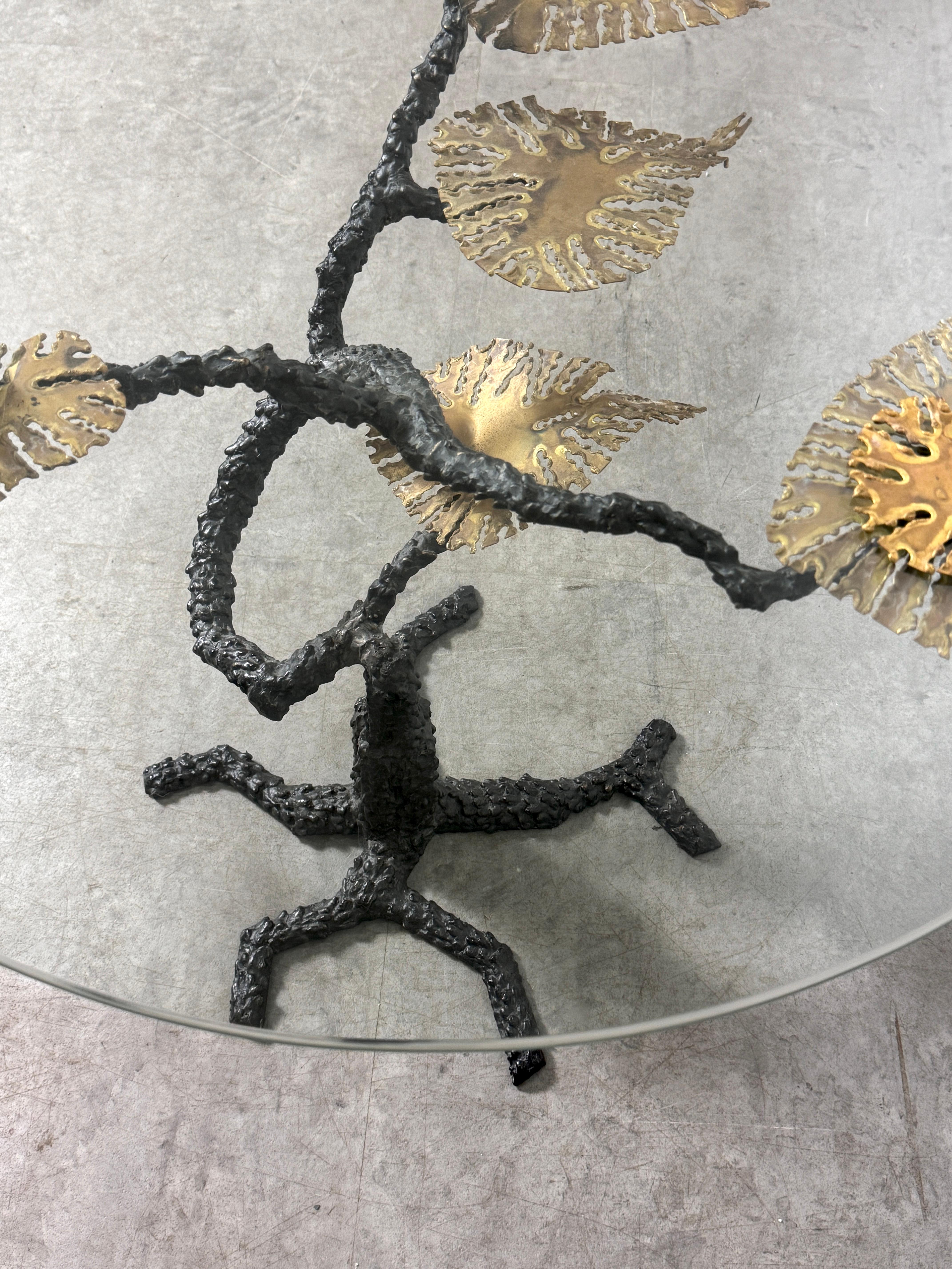 Bronze & Glass Brutalist Bosai Tree Side Table in the Manner of Silas Seandel For Sale 3