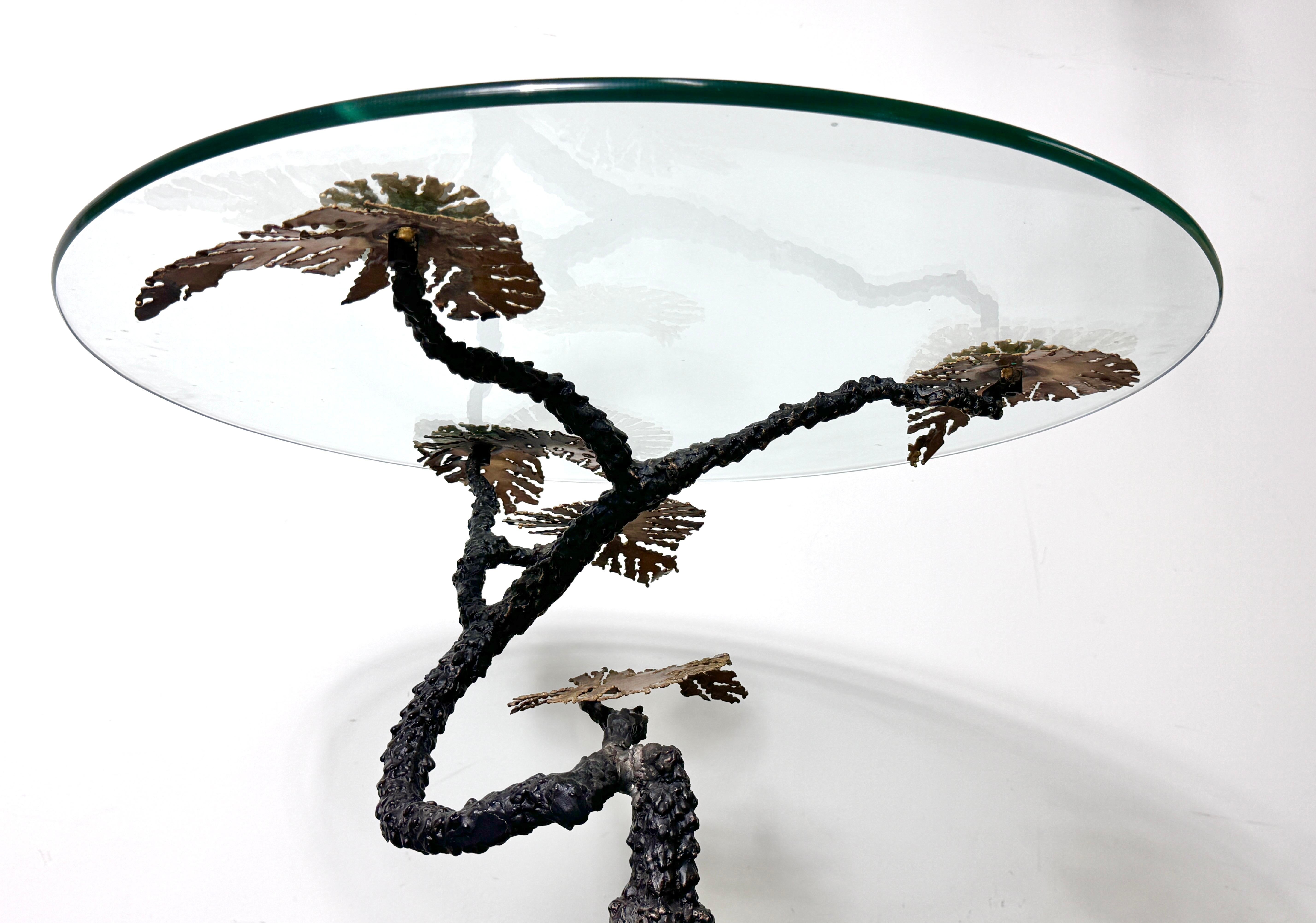 Bronze & Glass Brutalist Bosai Tree Side Table in the Manner of Silas Seandel For Sale 4