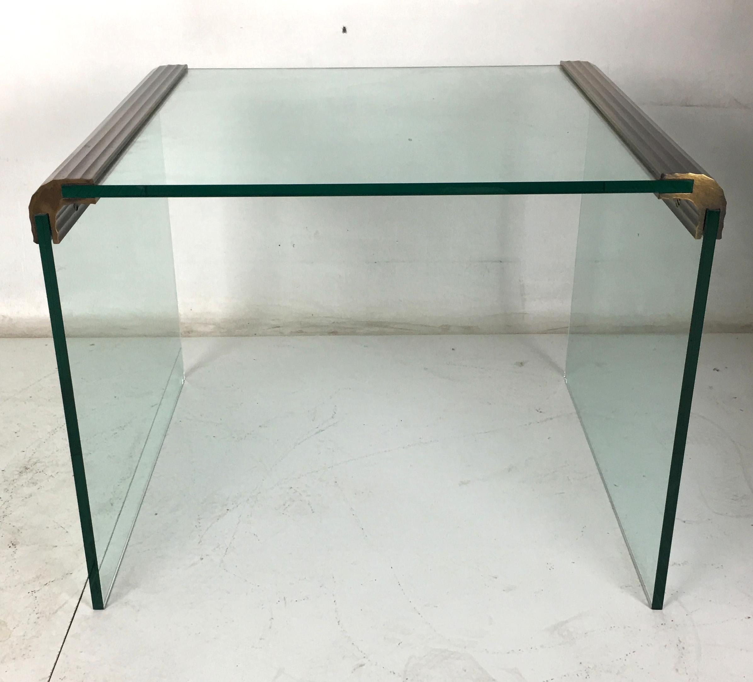 Mid-Century Modern Bronze and Glass Lamp Table by Pace