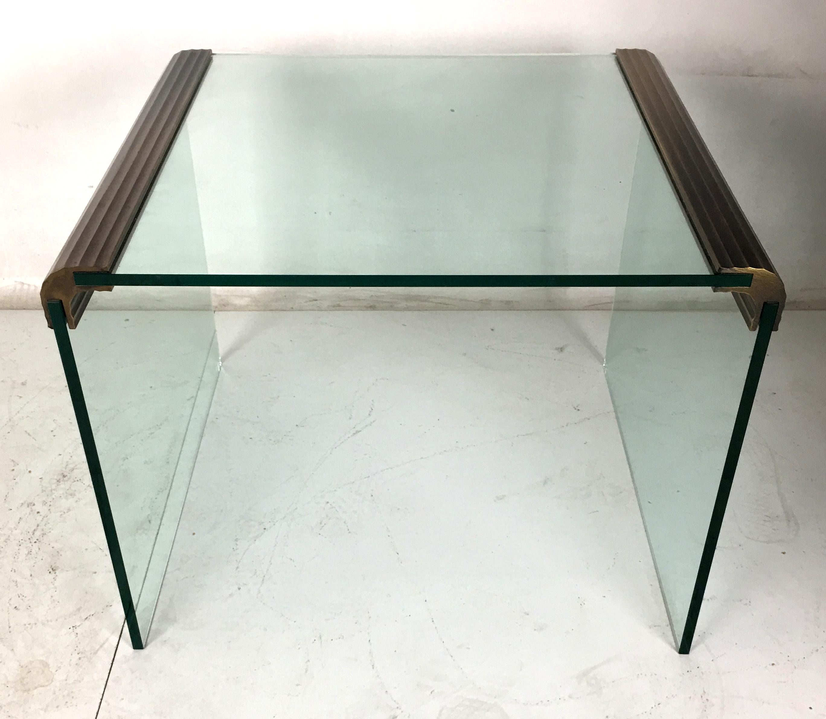 American Bronze and Glass Lamp Table by Pace