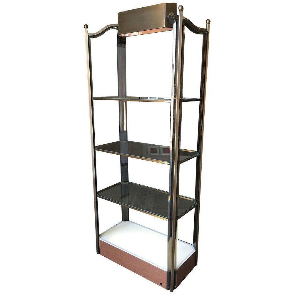 Moderno Scaffale luminoso in vetro bronzo con accenti in acrilico fumé in vendita