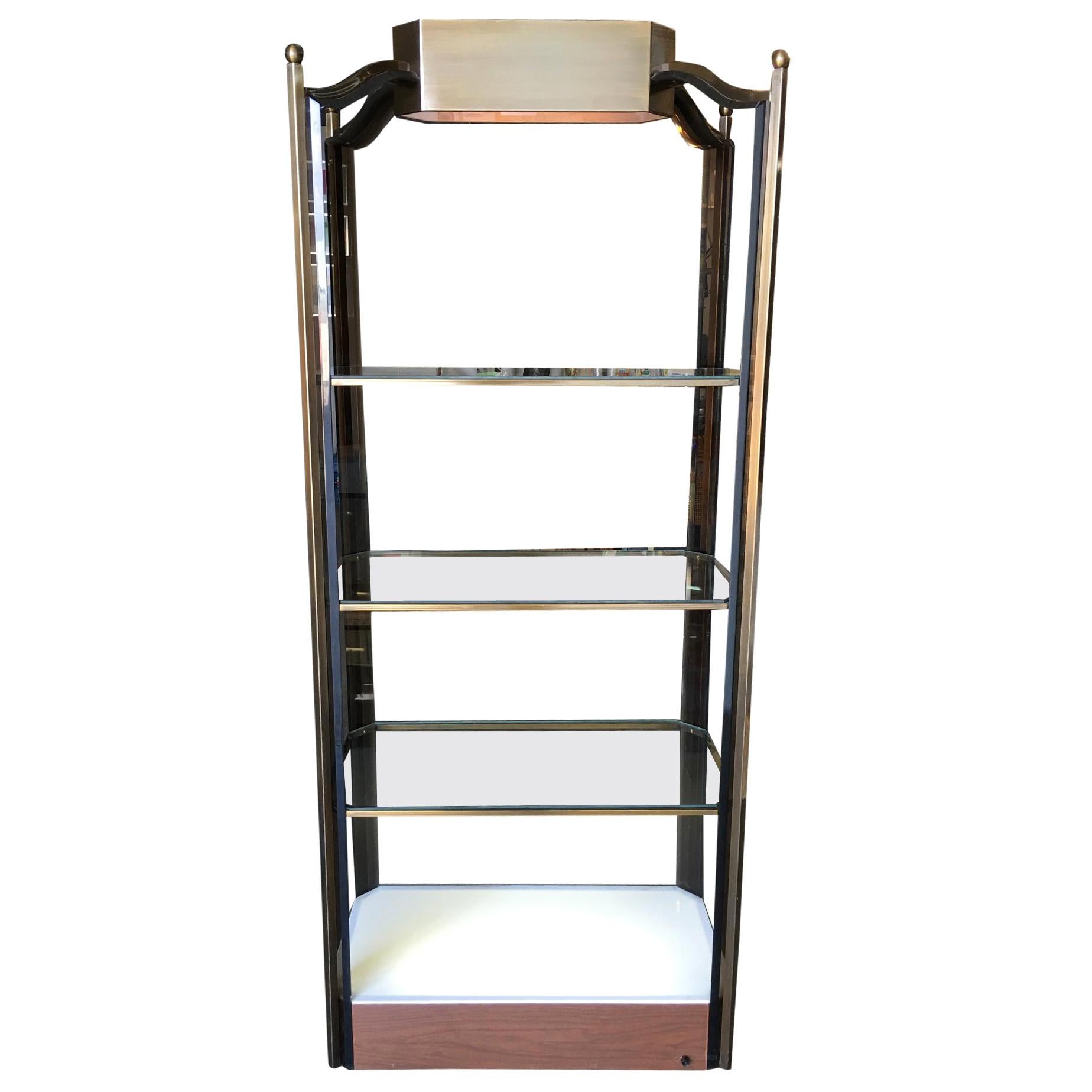 Scaffale luminoso in vetro bronzo con accenti in acrilico fumé in vendita