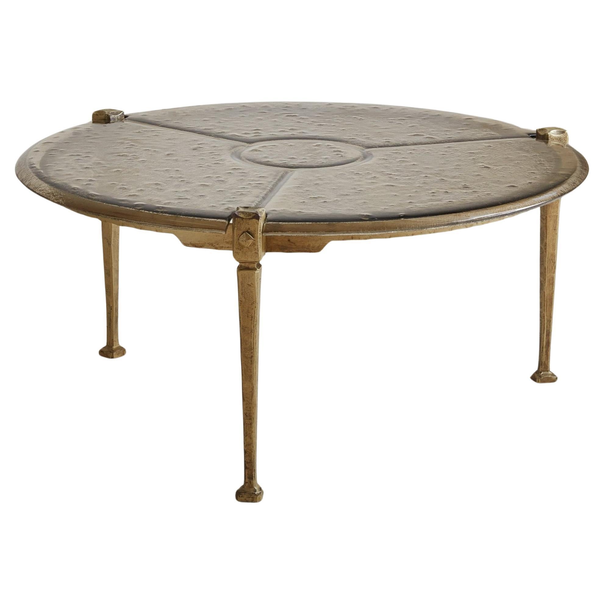 Bronze + Glass Top Round Coffee Table by Lothar Klute, Germany 1980s