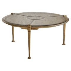 Mesa de centro redonda con tapa de bronce y cristal de Lothar Klute, Alemania Años 80