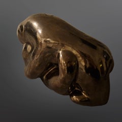 Estatua de oso de cerámica esmaltada en bronce, España años 40