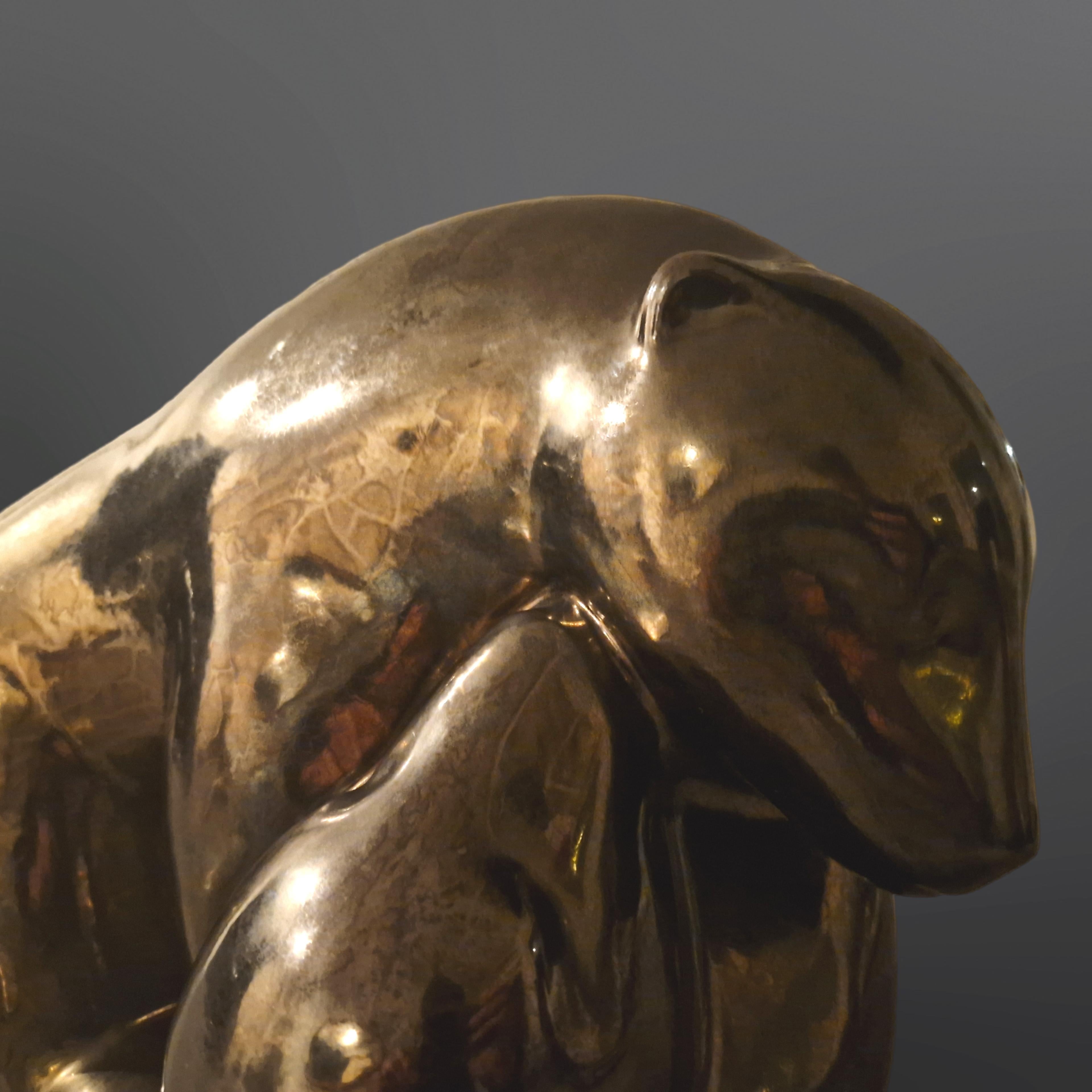 Art Deco Bronze glazed ceramic bear statue, Spain 1940s For Sale