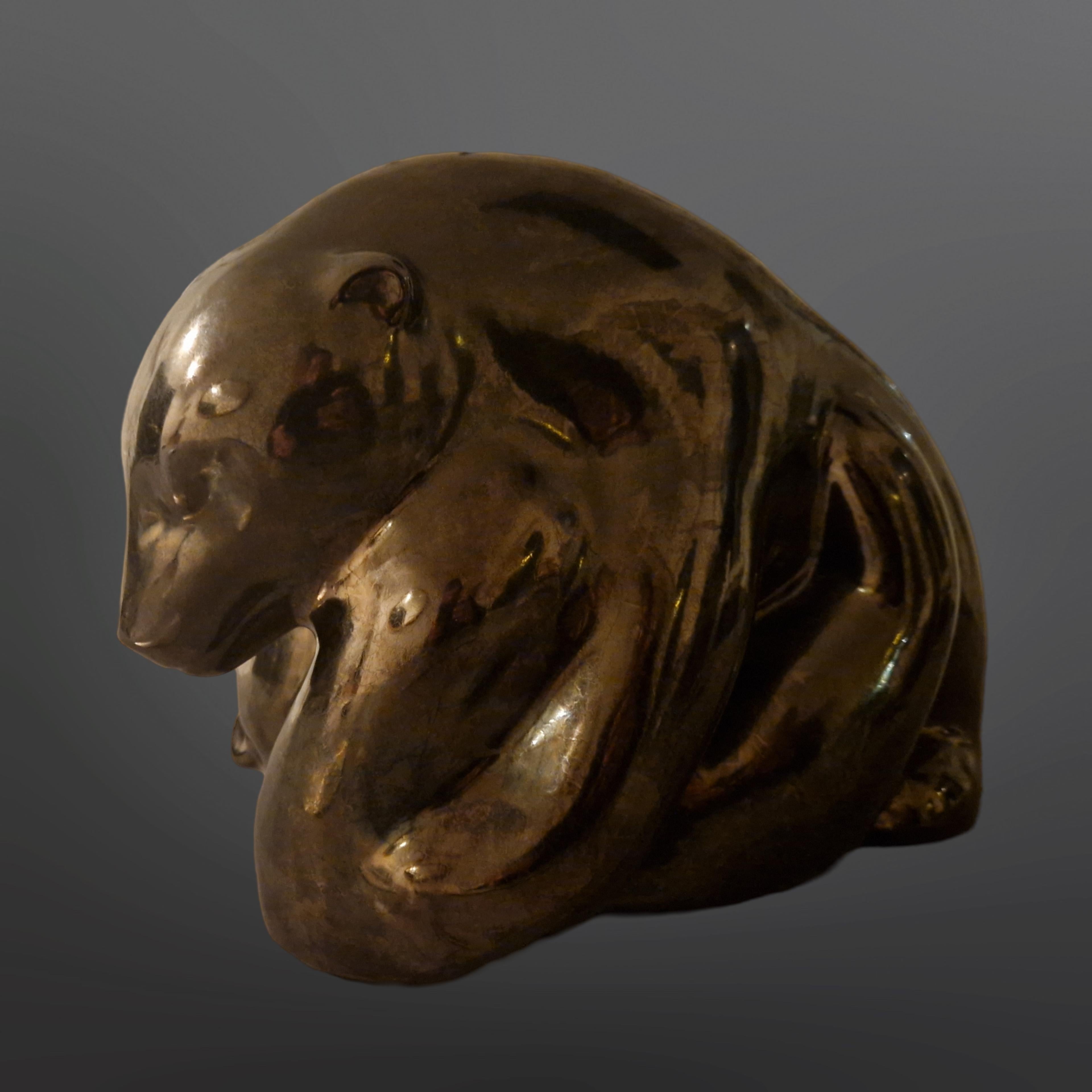 Bronze glazed ceramic bear statue, Spain 1940s For Sale 1