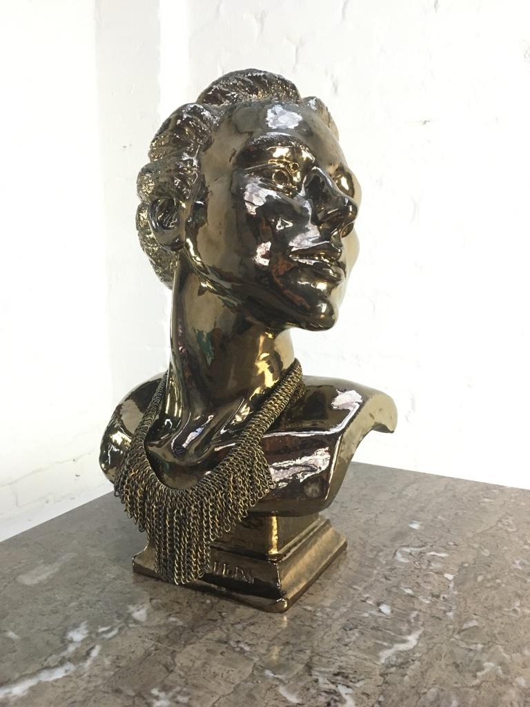 Bronze glasierte Steinzeugbüste 'Mathilda' Wahrscheinlich Schweden:: ca. 1940er Jahre im Angebot 12