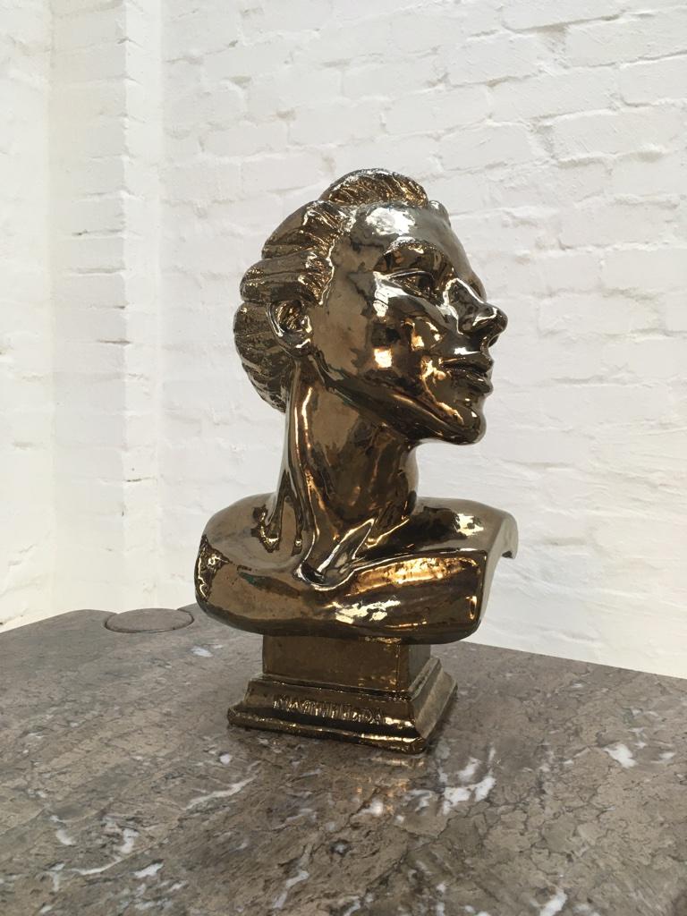 Swedish Bronze Glazed Stoneware Bust 'Mathilda' Probably Sweden, circa 1940s For Sale