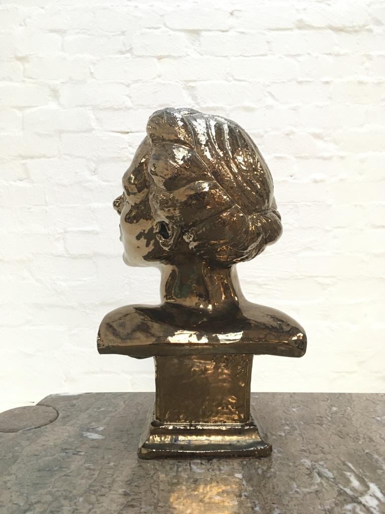 Metal Bronze Glazed Stoneware Bust 'Mathilda' Probably Sweden, circa 1940s For Sale