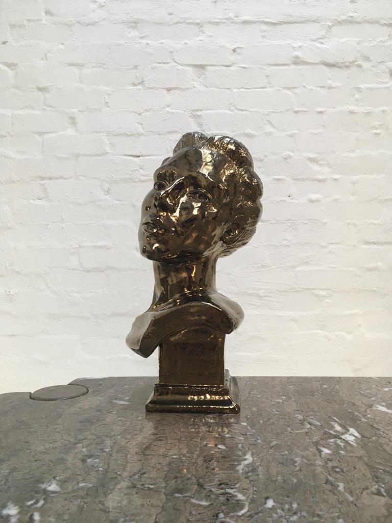 Bronze Glazed Stoneware Bust 'Mathilda' Probably Sweden, circa 1940s For Sale 1