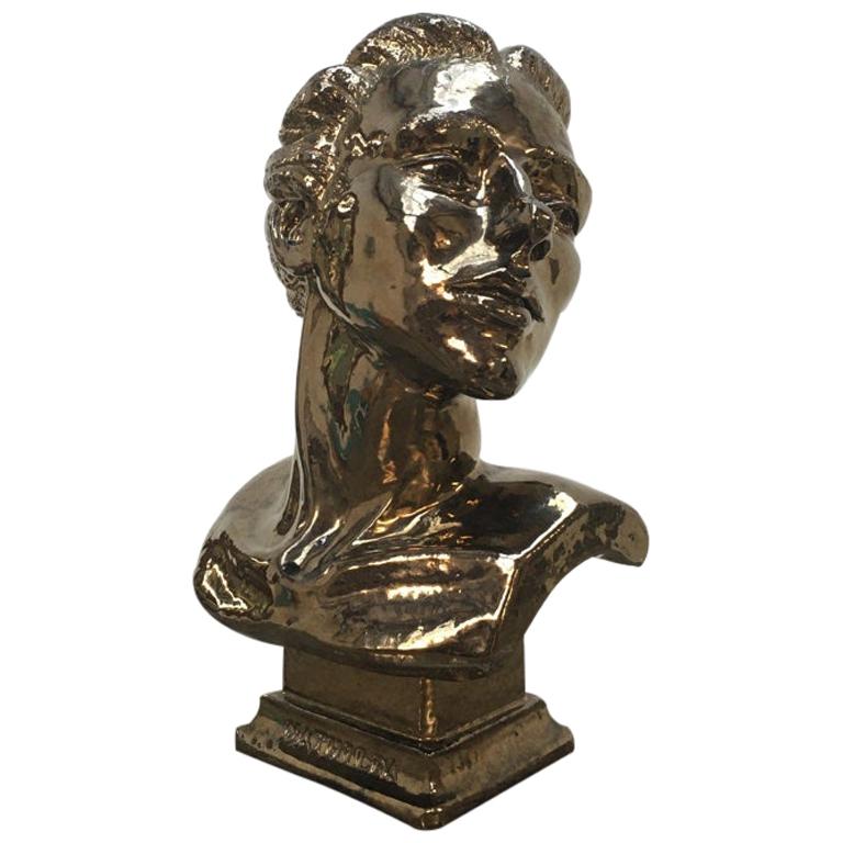 Bronze Glazed Stoneware Bust 'Mathilda' Probably Sweden, circa 1940s For Sale