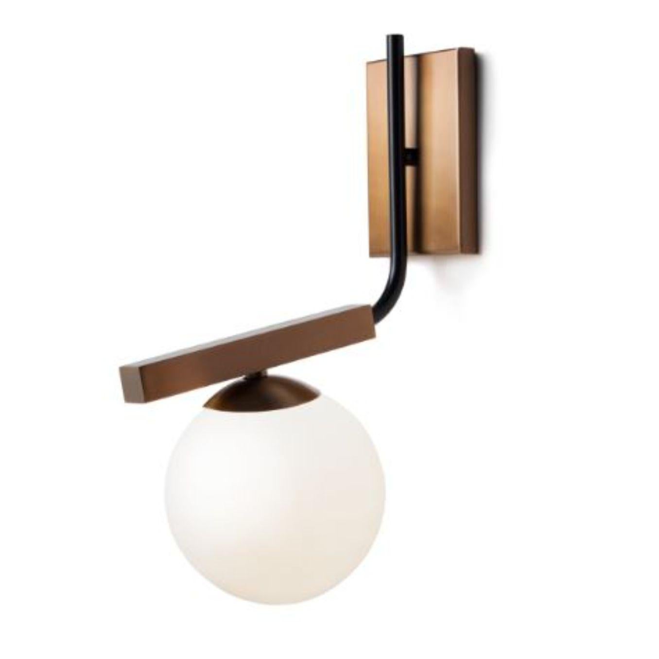 Bronze globe wall lamp by Dooq
Dimensions: W 15 x D 26 x H 40 cm
Materials: lacquered metal, polished or brushed metal, bronze.
Also available in different colours and materials. 

Information:
230V/50Hz
1 x max. G9
4W LED

120V/60Hz
1 x max. G9
4W