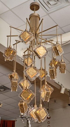 Lampadario in bronzo, oro e vetro di Murano