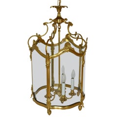 Bronze Gold Gilt Rounded Glass Lantern Fixture Chandelier