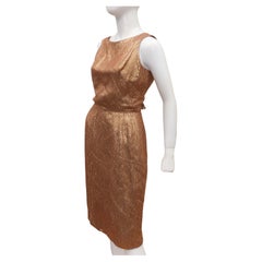 Vintage Bronze Gold Lamé Wiggle Dress With Cut Out Bow Back, 1950's