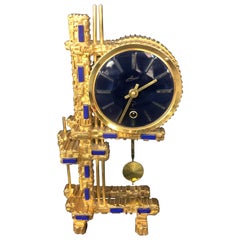 Retro Bronze Gold-Plated Clock with Blue Stones