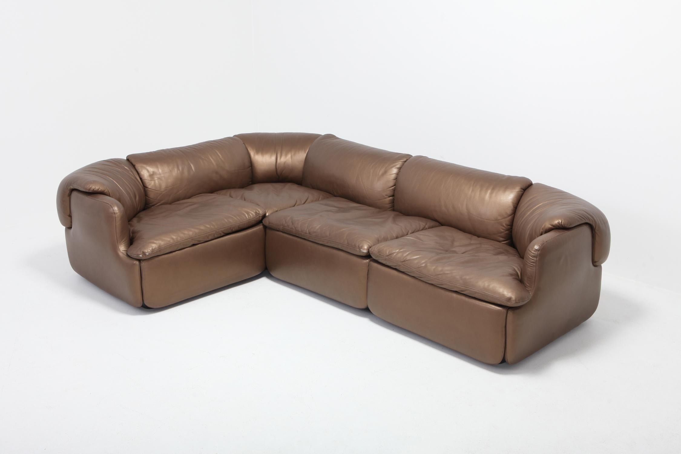 Bronze Golden Leather Saporiti  Sectional Sofa 'Confidential' 9