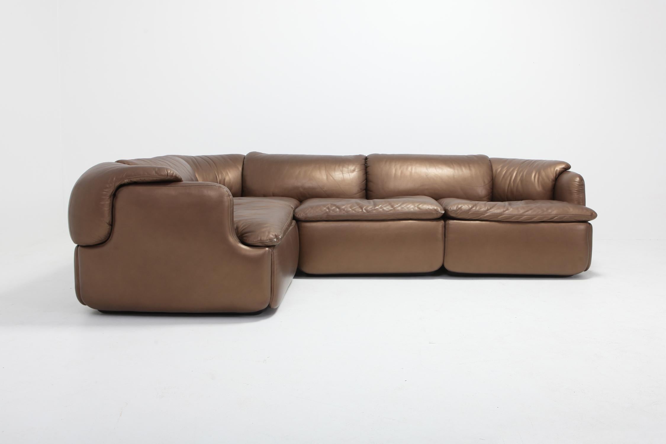 Bronze Golden Leather Saporiti  Sectional Sofa 'Confidential' 11
