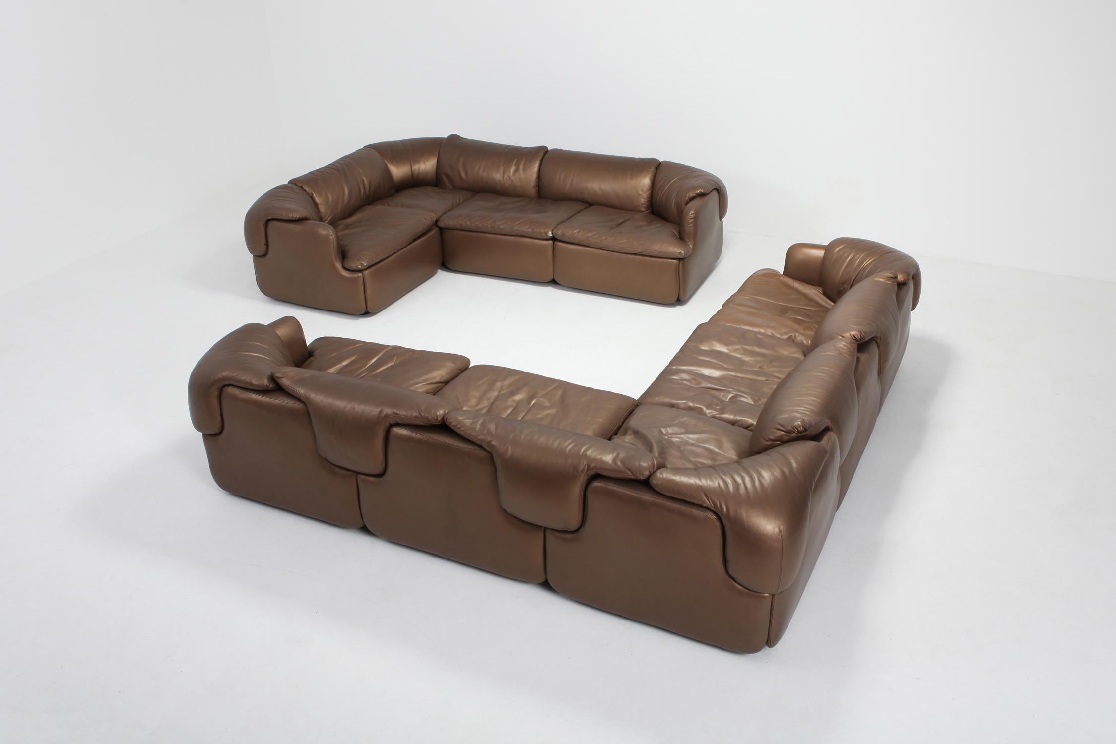 Post-Modern Bronze Golden Leather Saporiti  Sectional Sofa 'Confidential'