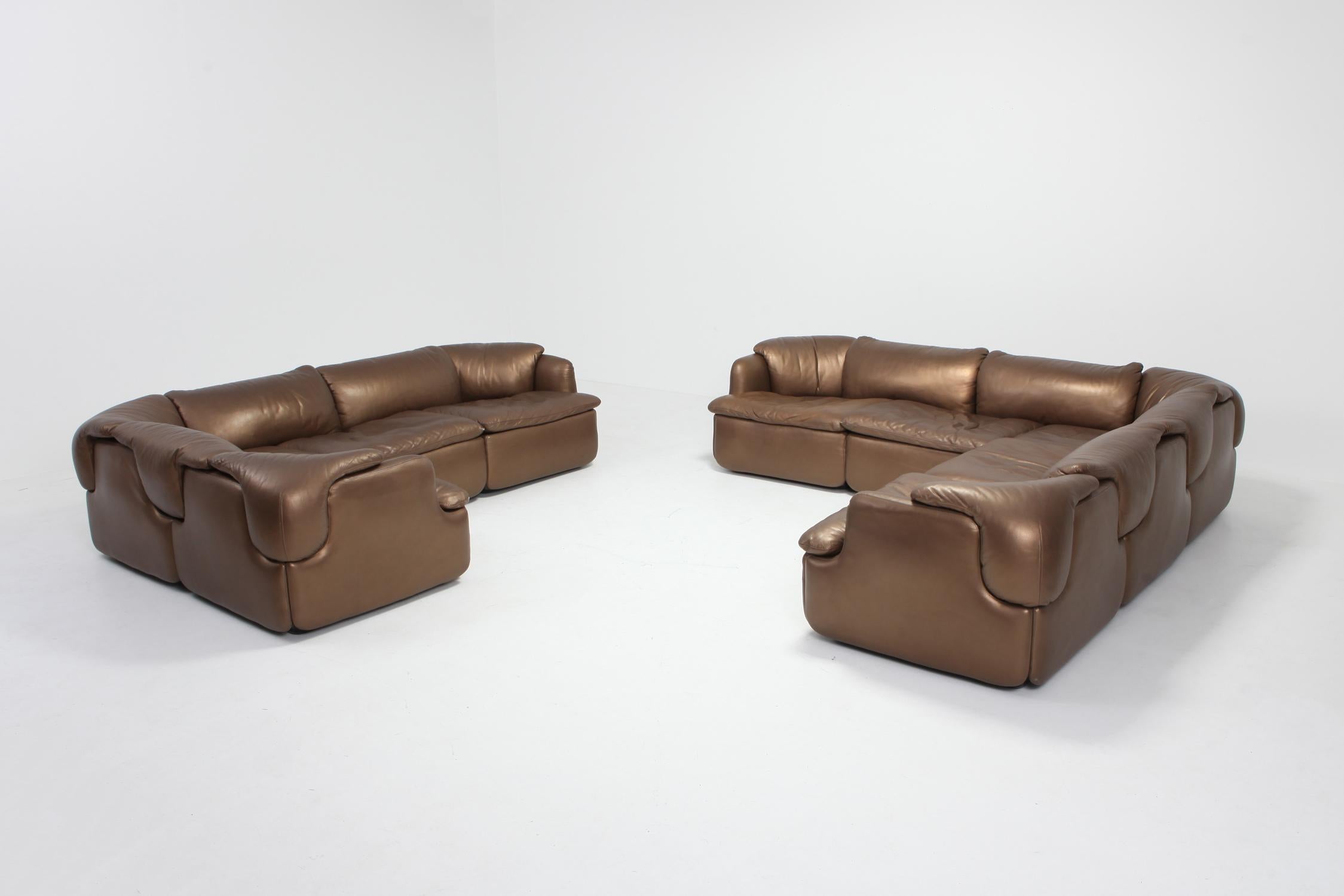 Italian Bronze Golden Leather Saporiti  Sectional Sofa 'Confidential'