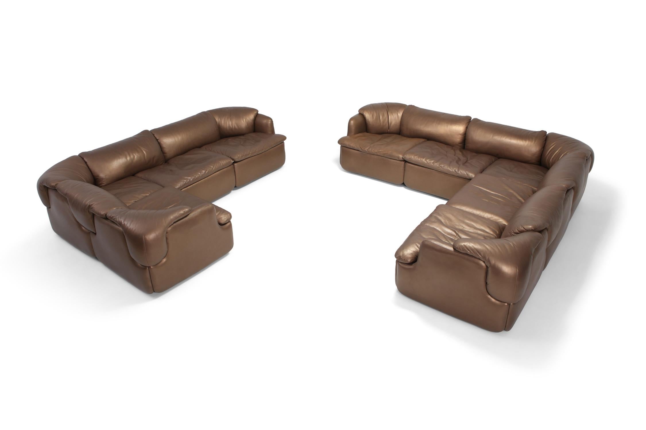 Bronze Golden Leather Saporiti  Sectional Sofa 'Confidential' In Good Condition In Antwerp, BE