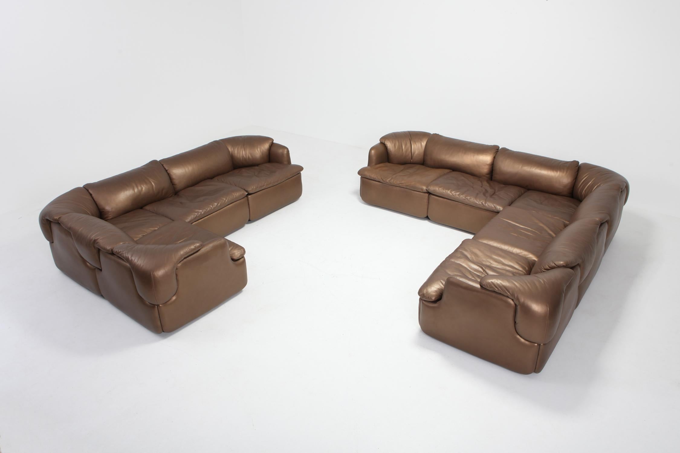 20th Century Bronze Golden Leather Saporiti  Sectional Sofa 'Confidential'