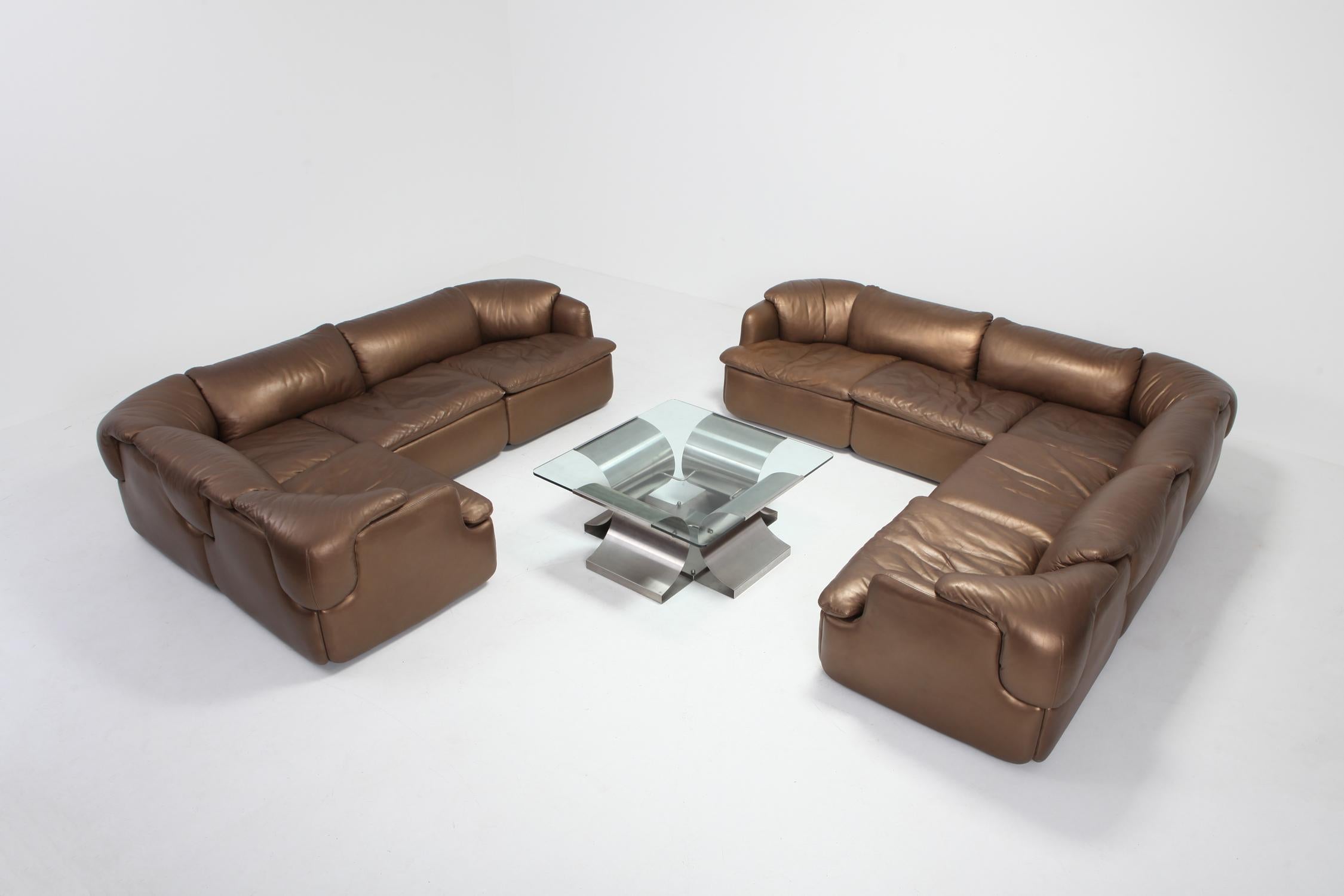 Bronze Golden Leather Saporiti  Sectional Sofa 'Confidential' 1