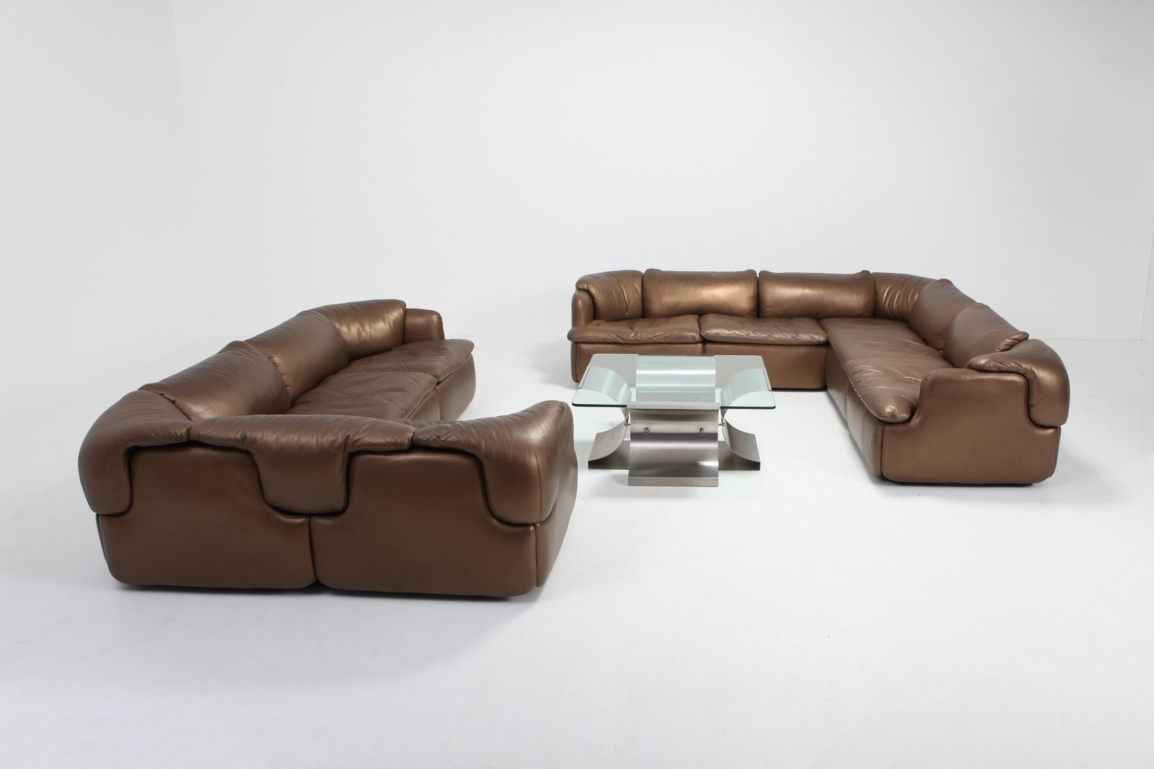 Bronze Golden Leather Saporiti  Sectional Sofa 'Confidential' 2