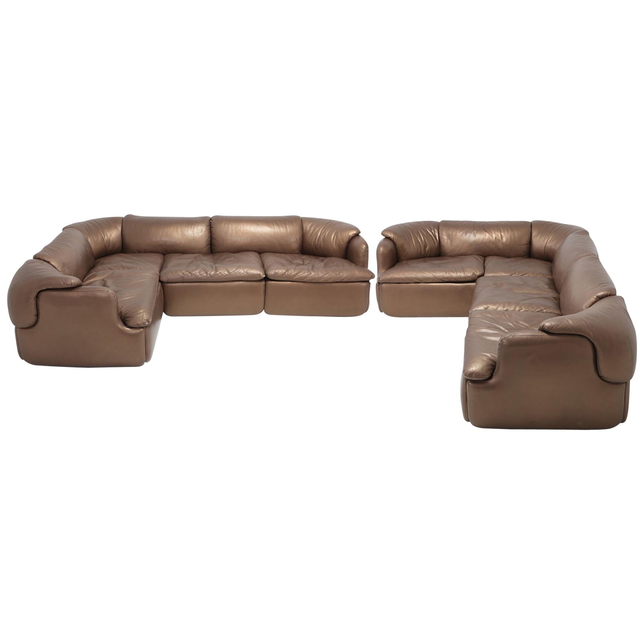 Bronze Golden Leather Saporiti  Sectional Sofa 'Confidential'