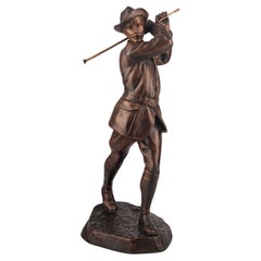 Retro Bronze golfer sculpture